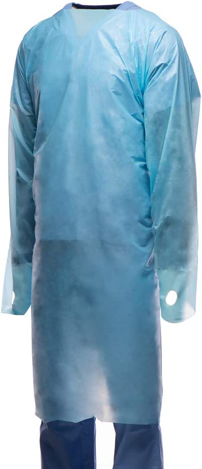 75-Pack Tronex Fluid-Impervious Blue Isolation Gowns - XL Size with Thumb Hooks & Waterproof Film for Medical Use, Hospital PPE, Dental Clinics, and Laboratory Protection