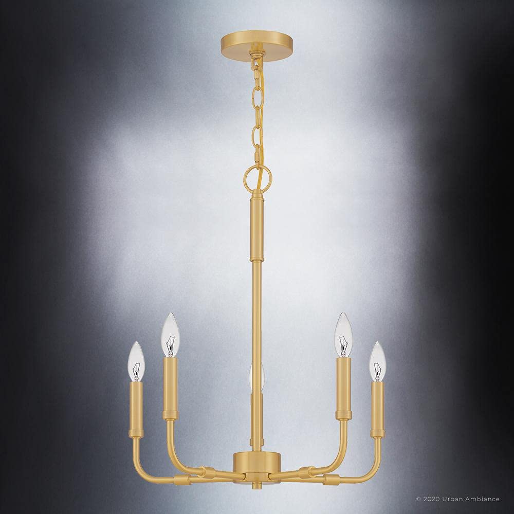 Modern Farmhouse Chandelier - 21.25 Inch Transitional Style Ceiling Light with Olde Brass Finish | Perfect for Dining Room, Kitchen Island or Entryway Lighting | The Bideford Collection UQL3799