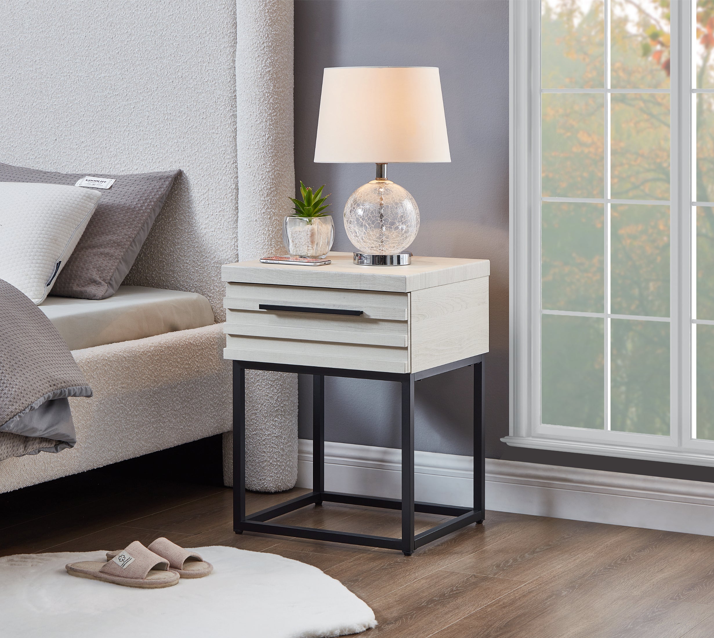 Roundhill Furniture Celestial Contemporary Storage End Table - Modern Nightstand with Drawer for Bedroom, Living Room & Office - Stylish Side Table for Home Decor & Organization