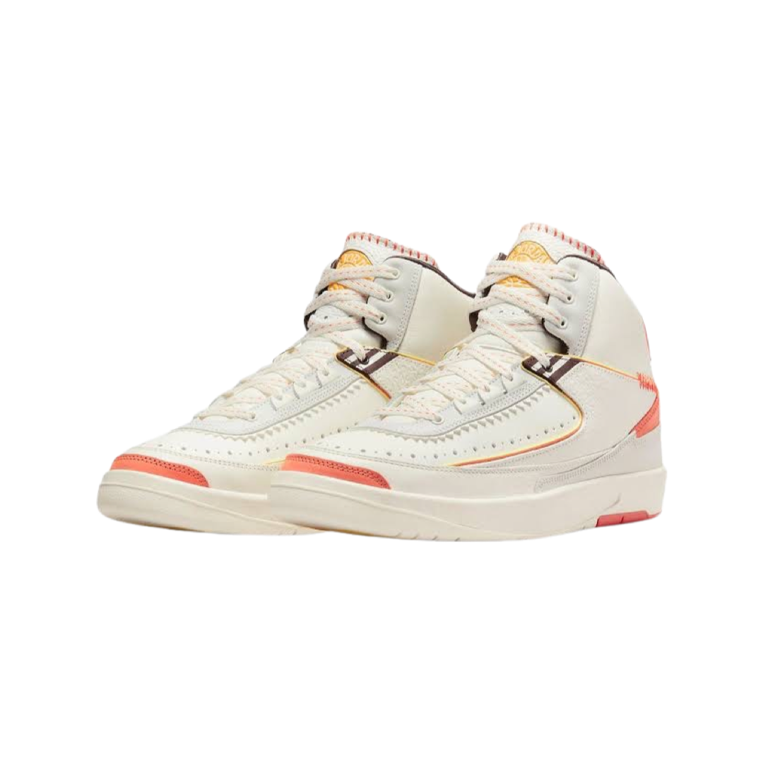 Air Jordan 2 Retro Sneakers - Maison Chateau Rouge Collaboration in Sail/Citron Pulse Orange - Men's Basketball Shoes for Streetwear & Casual Outfits