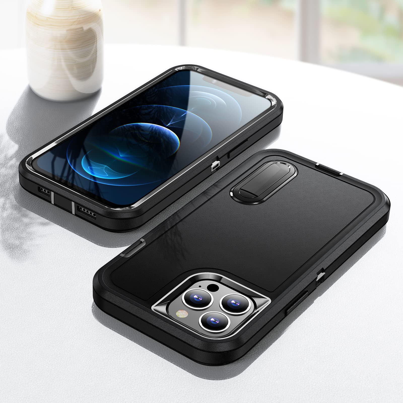 IDweel Heavy Duty Shockproof iPhone 12 Pro Max Case with Stand - Slim Fit 6.7 Inch Protective Cover | Anti-Scratch, Lightweight & Sturdy Hard Case (Black) - Perfect for Work, Travel & Everyday Protection