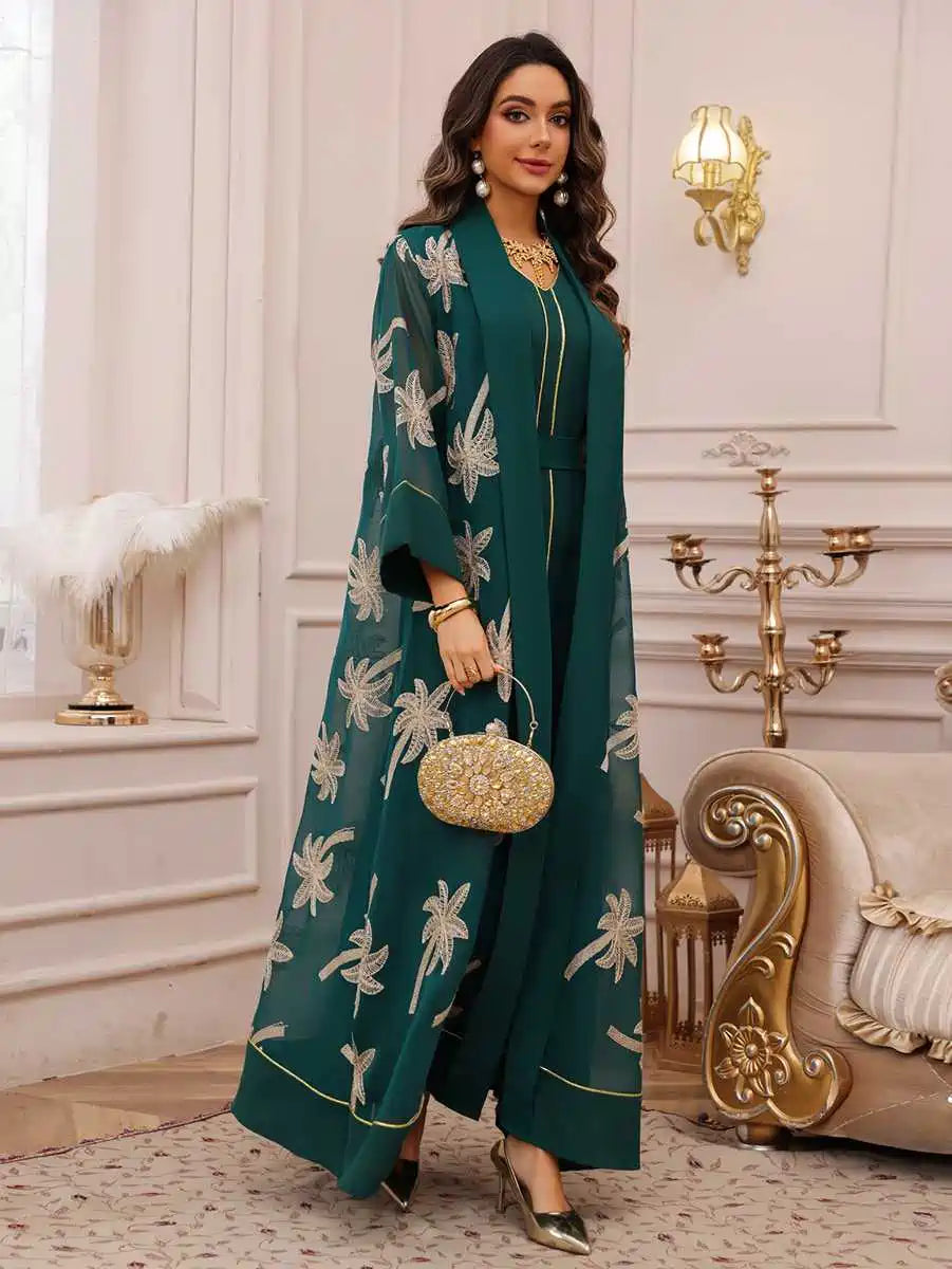Urgarment 2 Piece Embroidered Eid Dress Set - Elegant Caftan Kaftan with Sleeveless Inner Dress #25481 | Perfect for Eid Celebrations, Weddings & Special Occasions