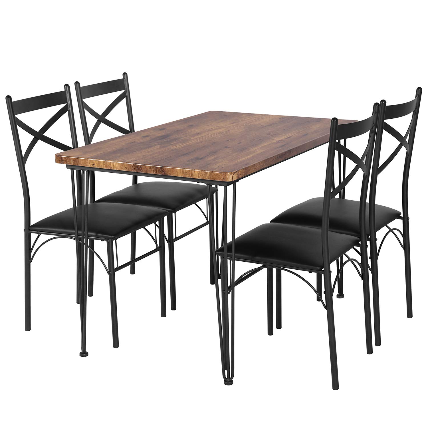 VECELO 5-Piece Kitchen Dining Set - Farmhouse Style Table & Chairs for Small Spaces, Breakfast Nook, Dinette - Rustic Brown Finish | Perfect for Apartments, Condos & Cozy Homes