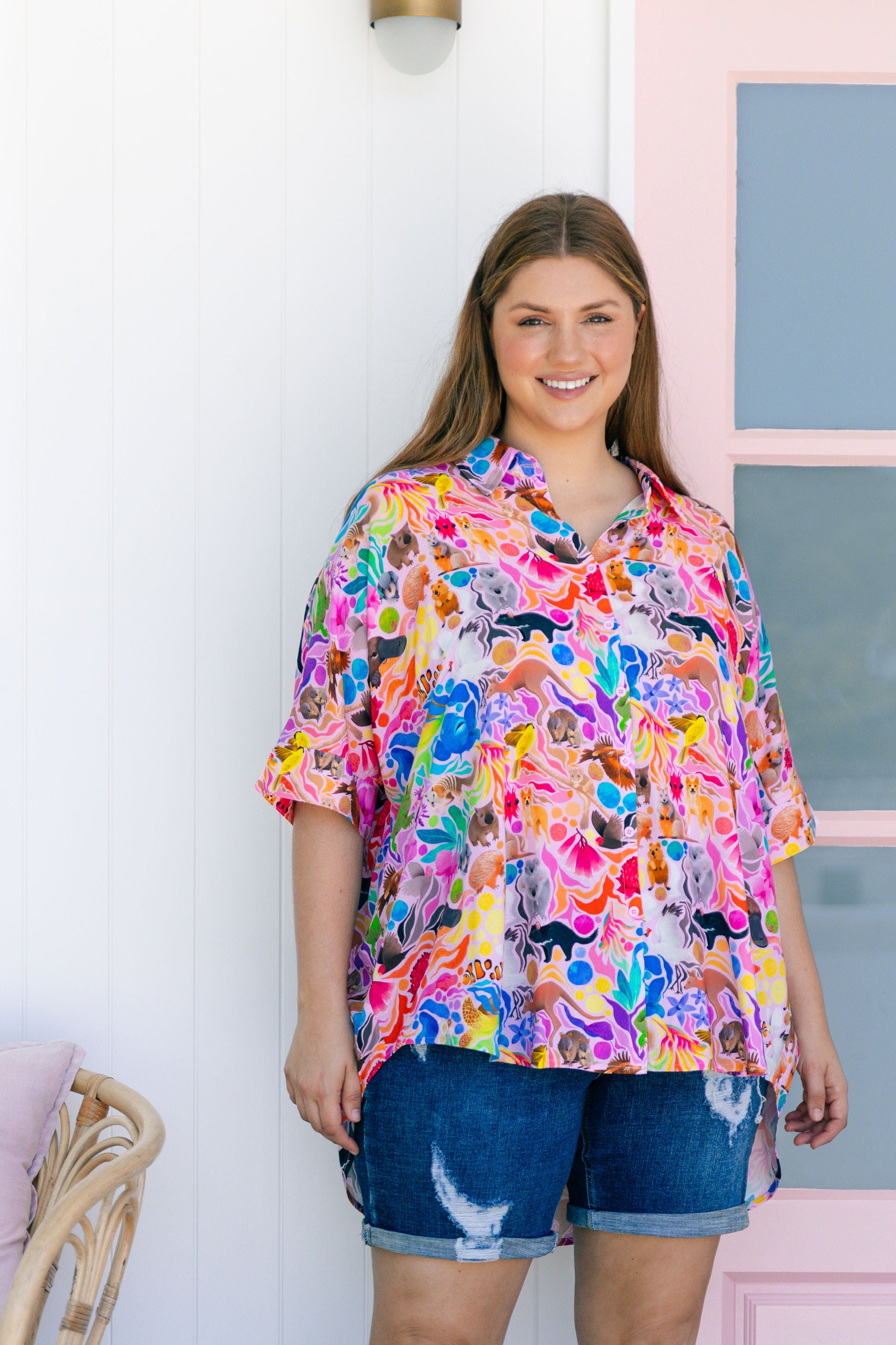 Kasey Rainbow Tammin Shirt - Women's Australian Lilac Floral Print Blouse for Casual Wear & Boho Outfits | Perfect for Date Nights & Summer Festivals