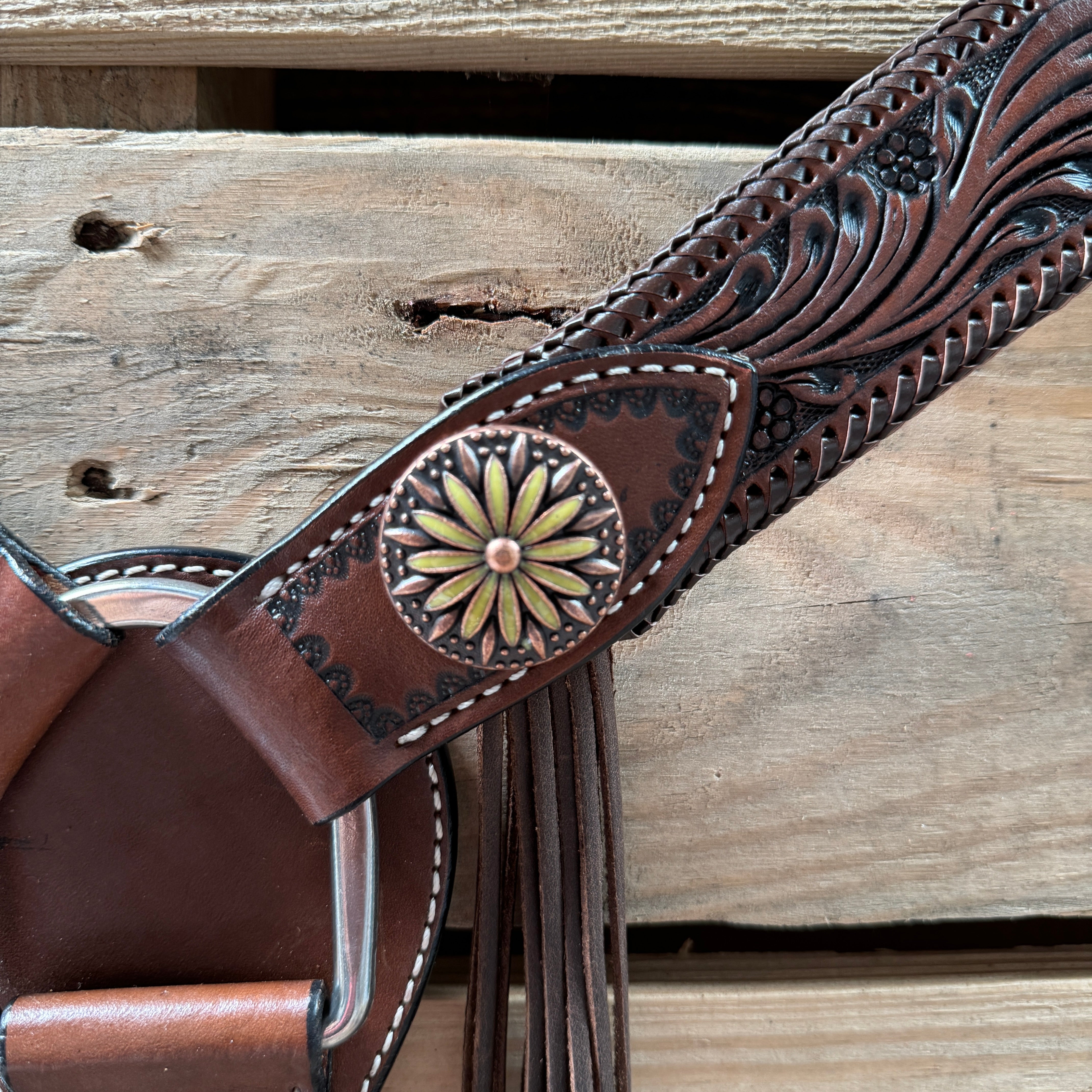 Premium Dark Oil Braided Sunflower Browband & One-Ear Breastcollar Tack Set for Horses - Durable Equestrian Riding Gear for Show, Trail & Dressage | Model #BBBC649
