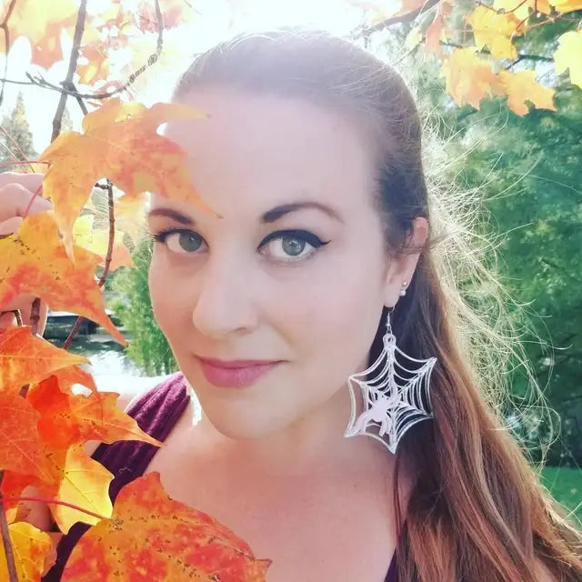Iridescent Pink Spider Web Acrylic Earrings for Women - Gothic Halloween Party Jewelry - Unique Statement Dangle Earrings for Costume & Everyday Wear