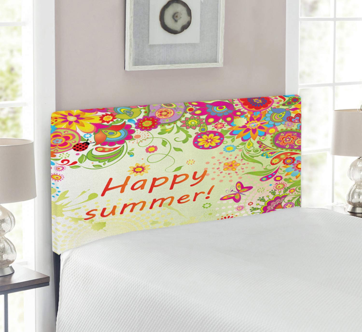 Ambesonne Floral Upholstered Headboard - Twin Size Decorative Metal Bed Frame with Memory Foam, Blossom & Leaf Paisley Design, Summer Theme, Multicolor | Perfect for Bedroom Decor, Guest Rooms & Cozy Home Makeovers