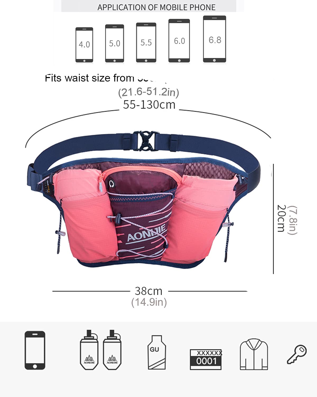 Waterproof Sports Fanny Pack with Hydration Bottle Holder - Multi-Pocket Running Belt for Hiking, Cycling & Travel - Features Headphone Hole & Water-Resistant Design (Bottle Not Included) | Perfect for Outdoor Adventures, Gym Workouts & Daily Commutes