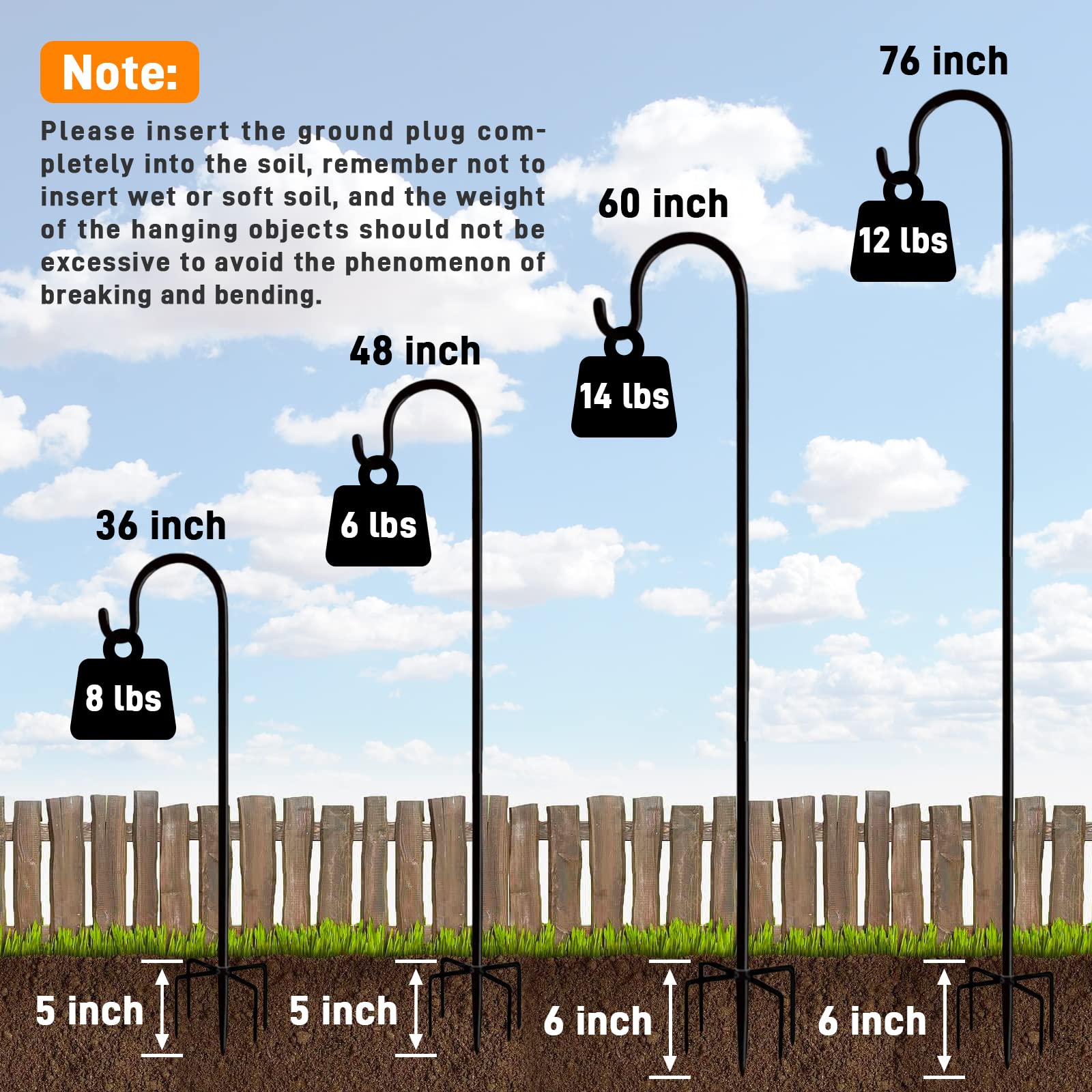 Heavy Duty 36 Inch Shepherd Hooks for Outdoor Use - 2 Pack Plant Hangers for Bird Feeders, Lanterns, Solar Lights, Wedding Decor & Planter Pots - Perfect for Garden, Patio and Yard Decoration