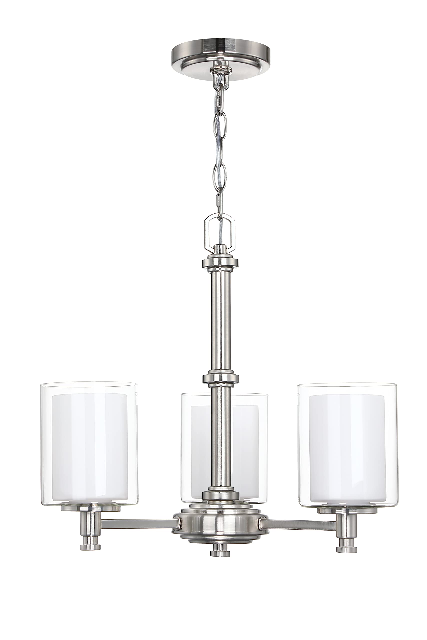 Dolaimi House 3-Light Chandelier - Modern Ceiling Light Fixture with Opal Clear Glass Shade, Brushed Nickel Finish for Dining Room, Living Room, Kitchen Island & Corridor Lighting | Perfect for Home Decor & Ambient Lighting