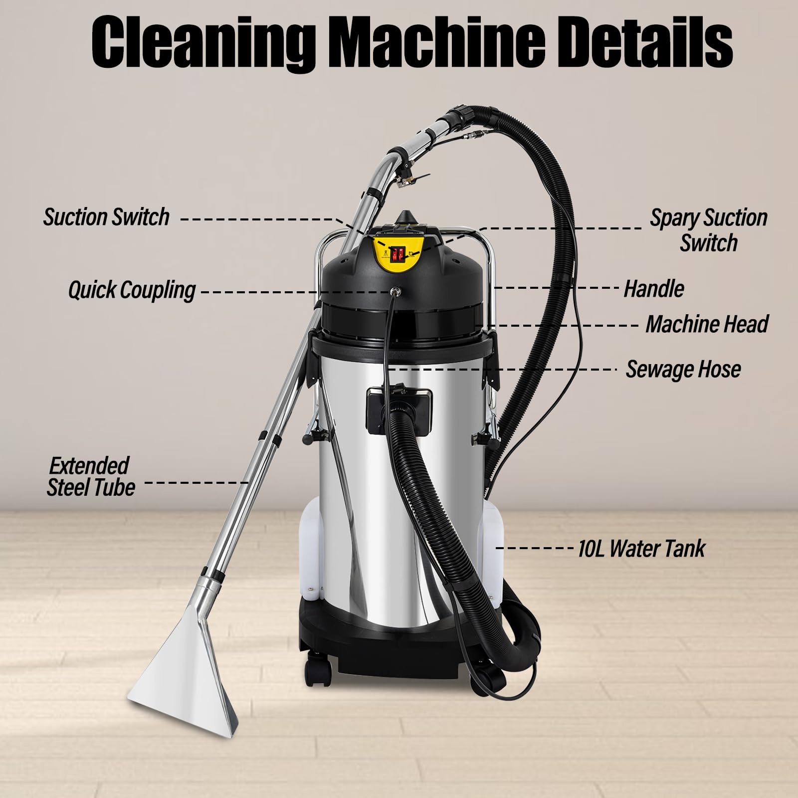 11Gal Commercial Carpet Cleaning Machine - 3-in-1 Carpet Extractor, Sprayer & Vacuum Washer with 1000W Motor & 40L Tank for Deep Cleaning Carpets, Upholstery & Auto Detailing | Perfect for Hotels, Offices & Car Wash Businesses