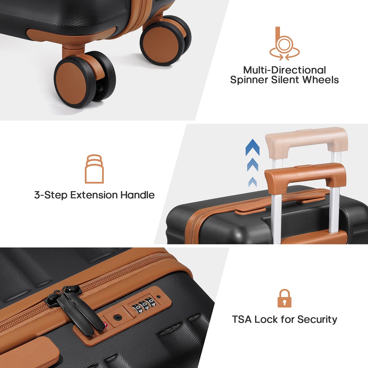 6-Piece Expandable Hard Shell Luggage Set with TSA Lock - 20/24/28 Inch Spinner Wheel Suitcases for Men & Women (Black) - Perfect for Business Travel, Family Vacations & International Trips