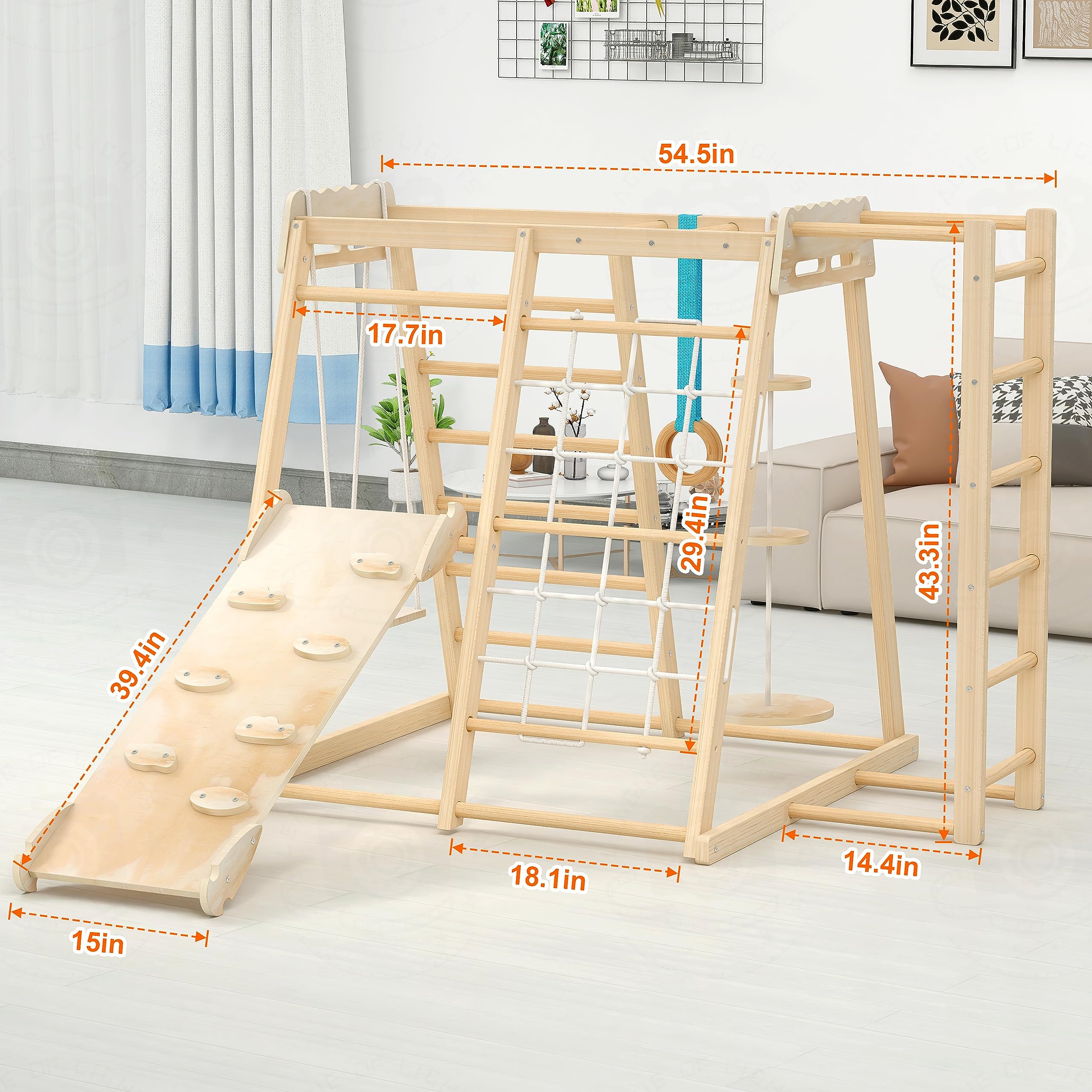 Jungle Gym for Toddlers - Indoor & Outdoor Montessori Climbing Toy Set with Slide, Climbing Wall, Rope Climber, Monkey Bars & Swing | Backyard Playground Equipment for Kids' Active Play & Motor Skill Development