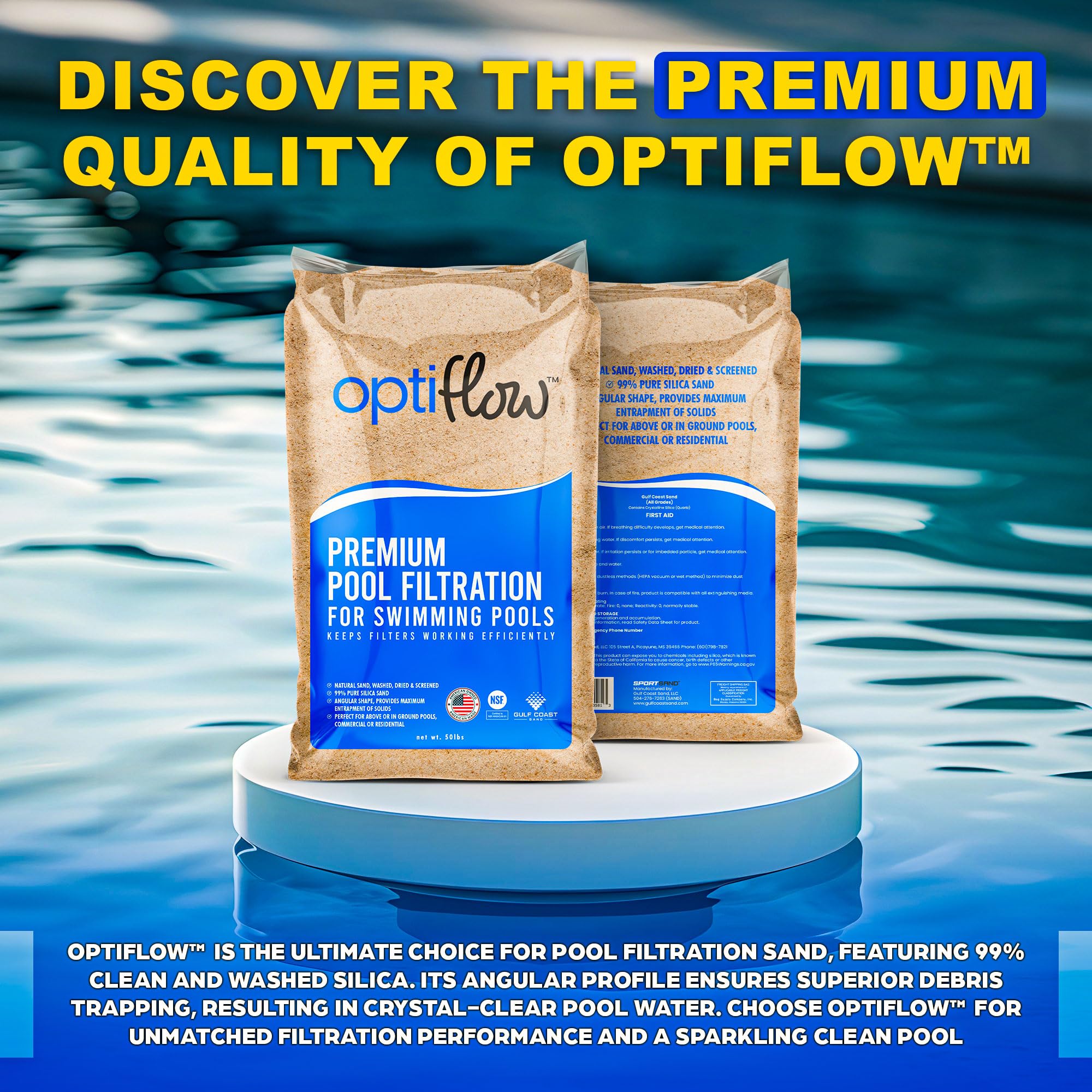 50lb Premium Pool Filter Sand - High Purity Silica for In-Ground & Above Ground Pools | Residential & Commercial Use | 3 Pack | Perfect for Crystal Clear Water & Low Maintenance Pool Care