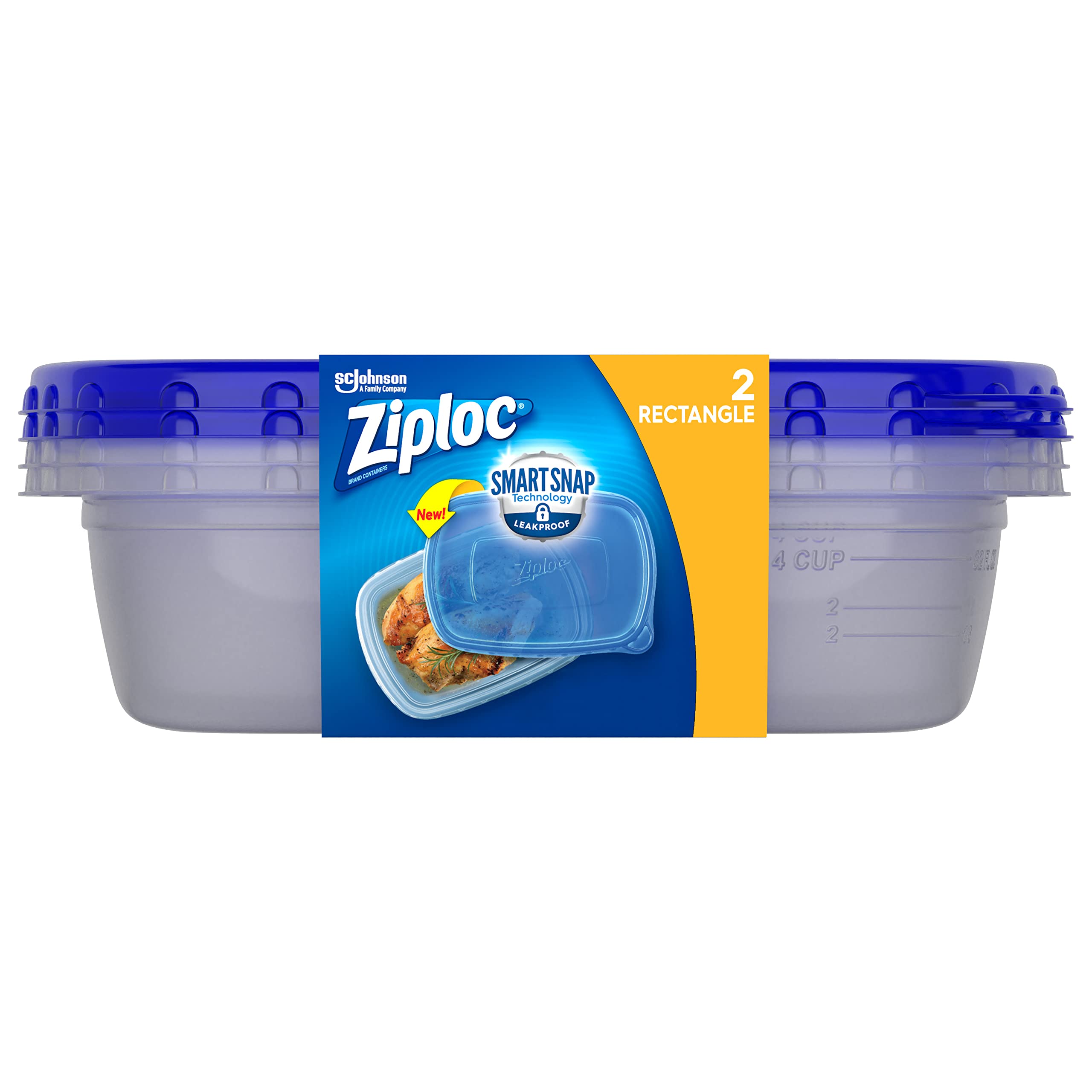 Reusable Ziploc Food Storage Containers for Meal Prep & Kitchen Organization | Smart Snap Technology | Dishwasher Safe | Deep Rectangle Design (2-Pack) | Perfect for Leftovers, Lunches & Fridge Storage