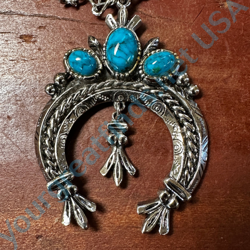 Vintage Silver Tone Naja Necklace with Faux Turquoise - Southwest Style Costume Jewelry for Women - Perfect for Boho Fashion, Festivals, and Tribal Themed Parties
