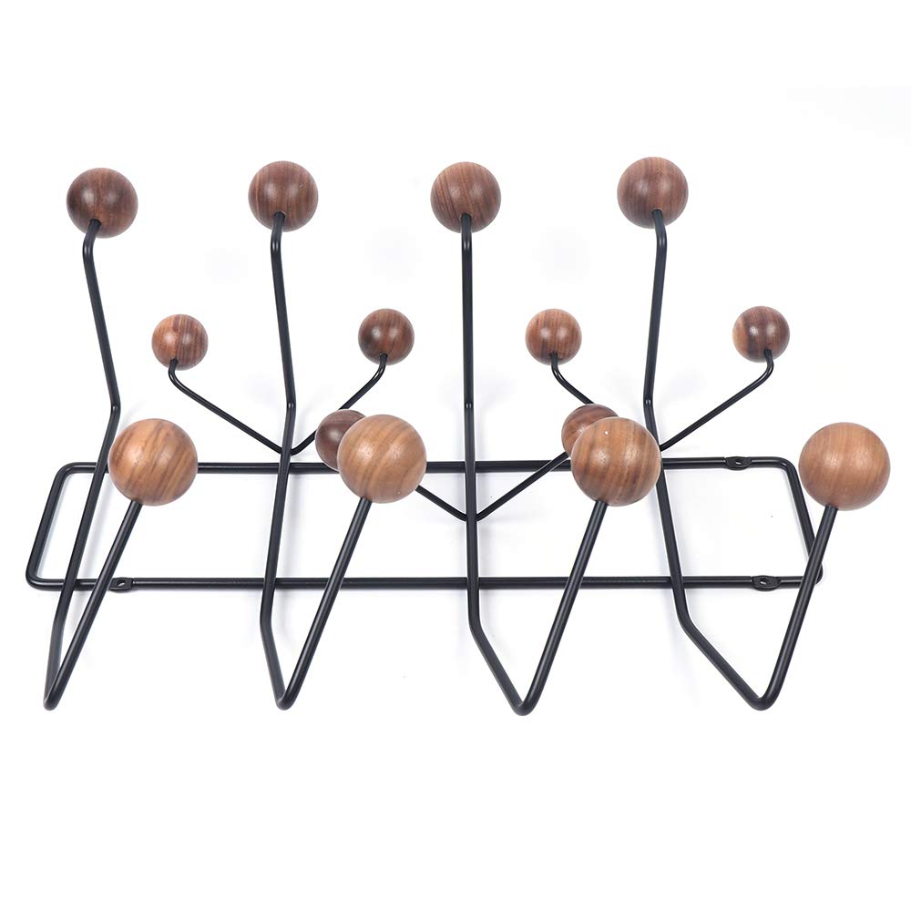 DYRABREST Wall Mounted Coat Rack with 5 Solid Walnut Wooden Hooks - Space Saving Entryway Organizer for Hallway, Bathroom, Living Room & Bedroom - Perfect for Hanging Coats, Hats, Bags, Towels and Scarves