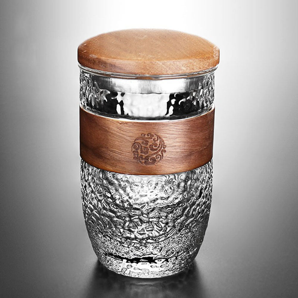 Premium Japanese Glass Tea Cup with Wooden Lid - Handcrafted Matcha Tea Set for Traditional Ceremony & Home Relaxation