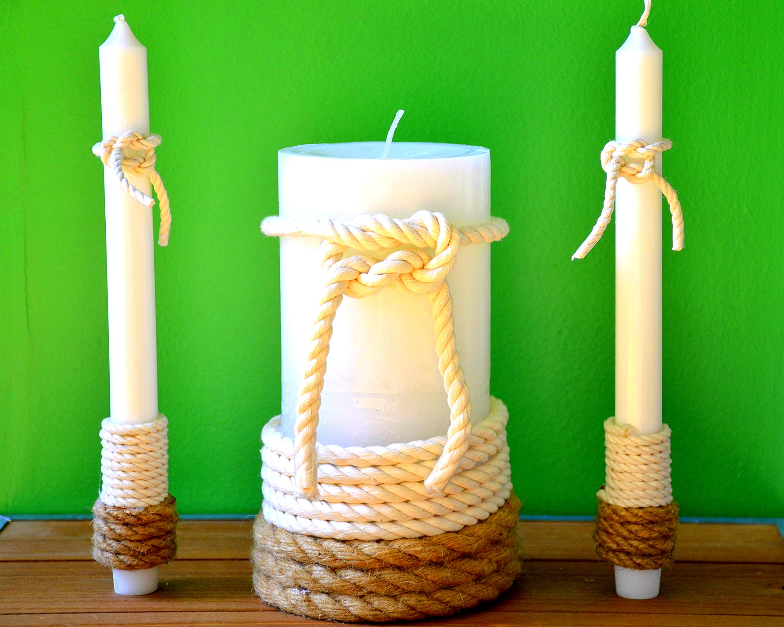 Wedding Unity Candle Set - Nautical Knot Design for Beach & Nautical Theme Weddings | Elegant Unity Ceremony Candle with Holder | Perfect for Beach Wedding Decor & Romantic Ceremonies
