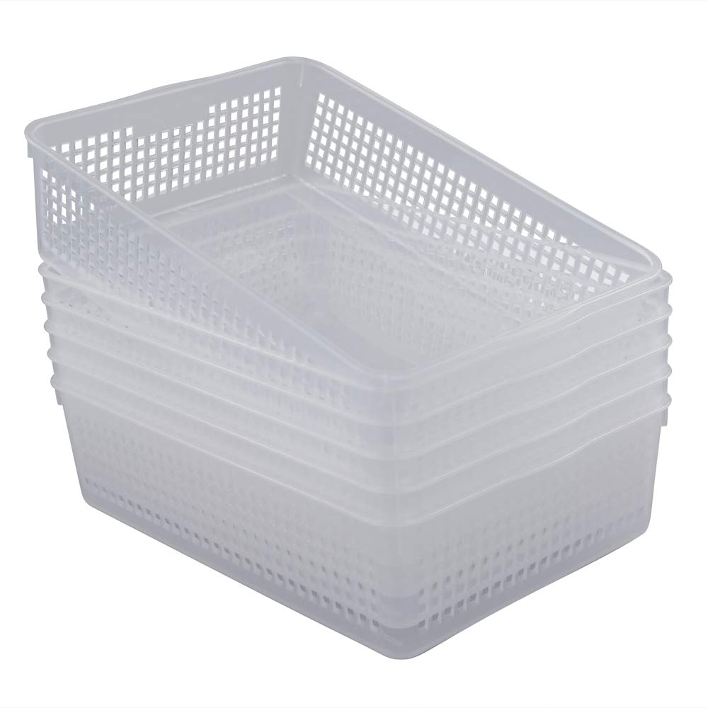Kekow 6-Pack Clear Plastic File Organizer Trays - Stackable Paper Storage Baskets for Office, Home & School Organization | Perfect for Desk, Drawer & Shelf Storage