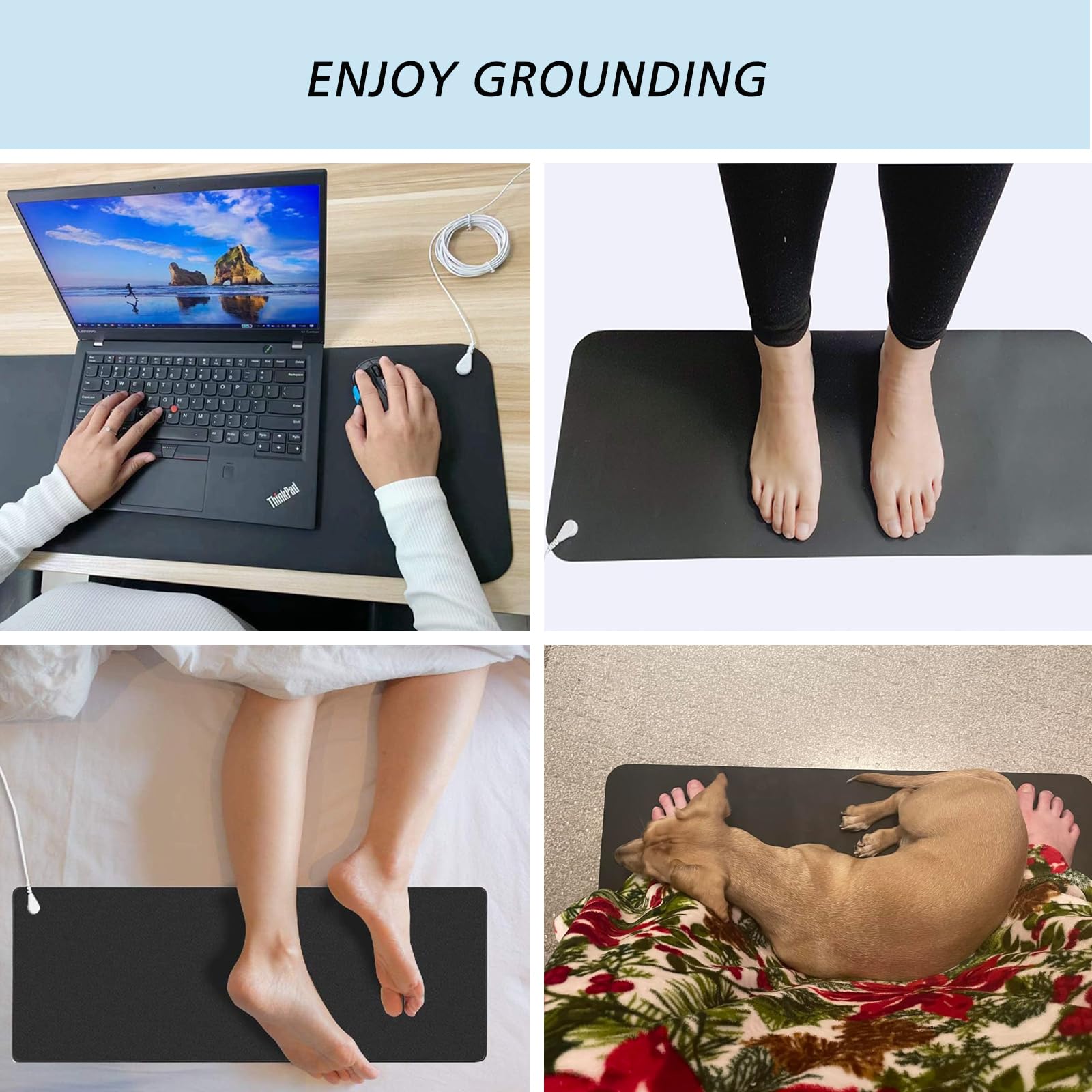 26.5 x 18 Inch Large Grounding Mat for Pain Relief, Anxiety Reduction & Better Sleep - Anti-Inflammation Earthing Yoga Mat with Wrist Strap & 15ft Cord for Indoor Grounding - Perfect for Meditation, Yoga & Home Office Wellness