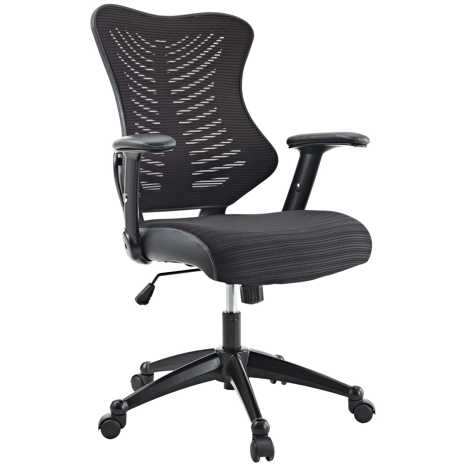 Modern Office Chair - Ergonomic Black Faux Leather Desk Chair with Aluminum Base for Home & Business Workspaces - Perfect for Long Hours of Comfortable Sitting in Office, Study or Gaming Setup
