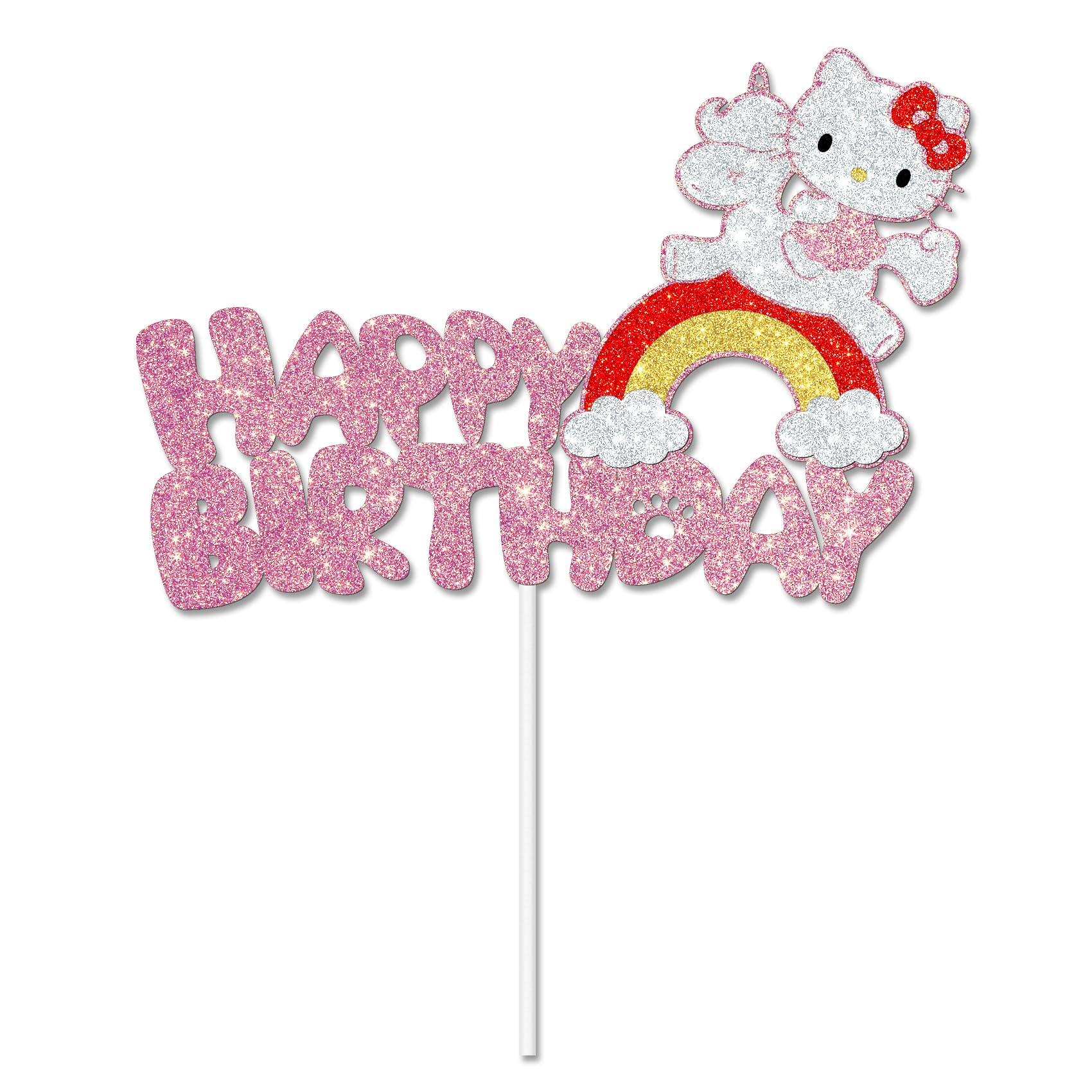 Cute Pink Cartoon Cat Birthday Cake Topper - Perfect for Cat Lover Birthday Parties, Baby Showers & Themed Celebrations
