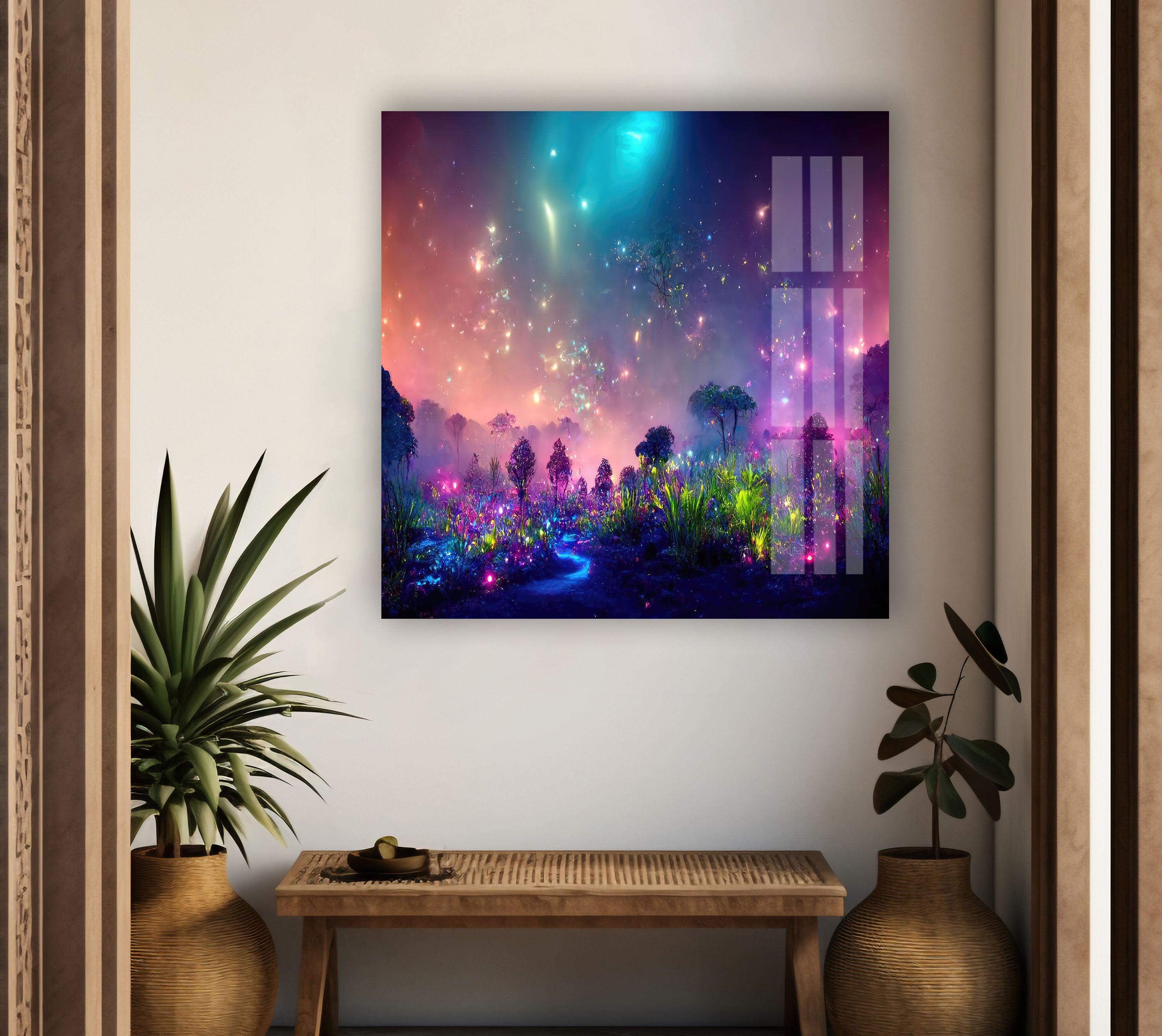 Glowing Bioluminescent Plants Wall Art - Unique LED Glass Decor for Home & Office - Perfect for Bedroom, Living Room, and Indoor Garden Decor