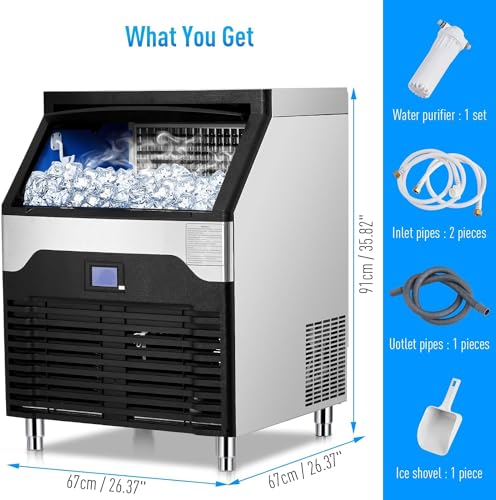 GARVEE 260lbs/24H Commercial Under Counter Ice Maker Machine - Stainless Steel, 145LBS Storage, Self-Cleaning - Perfect for Bars, Restaurants, Cafes & Home Use