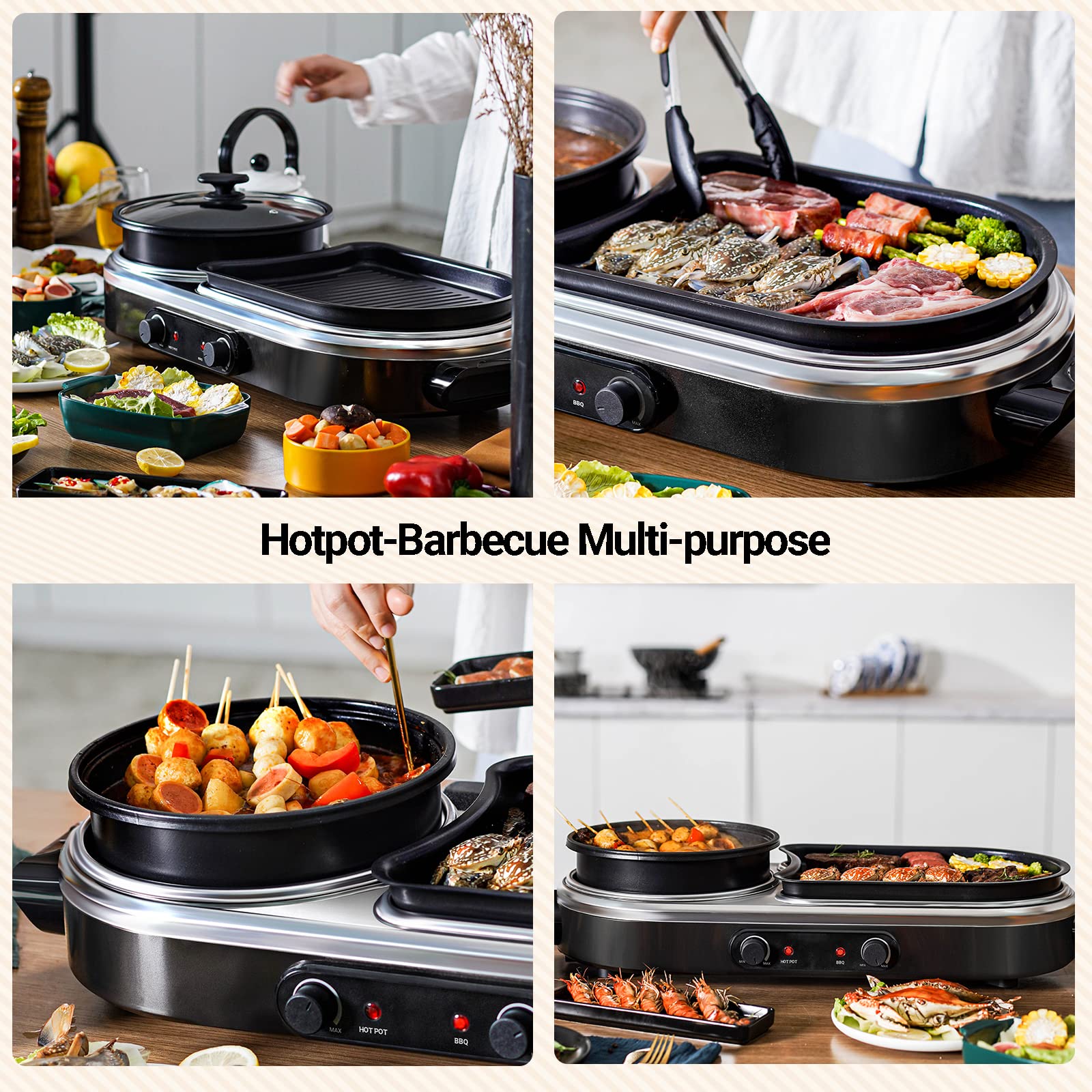 2-in-1 Electric Grill & Hot Pot - Indoor Smokeless Korean BBQ Grill with Non-Stick Surface | Dual Temperature Control | Perfect for Family Gatherings & Indoor Cooking (2-10 People Capacity) | Great for Home Parties, Camping & Small Restaurants