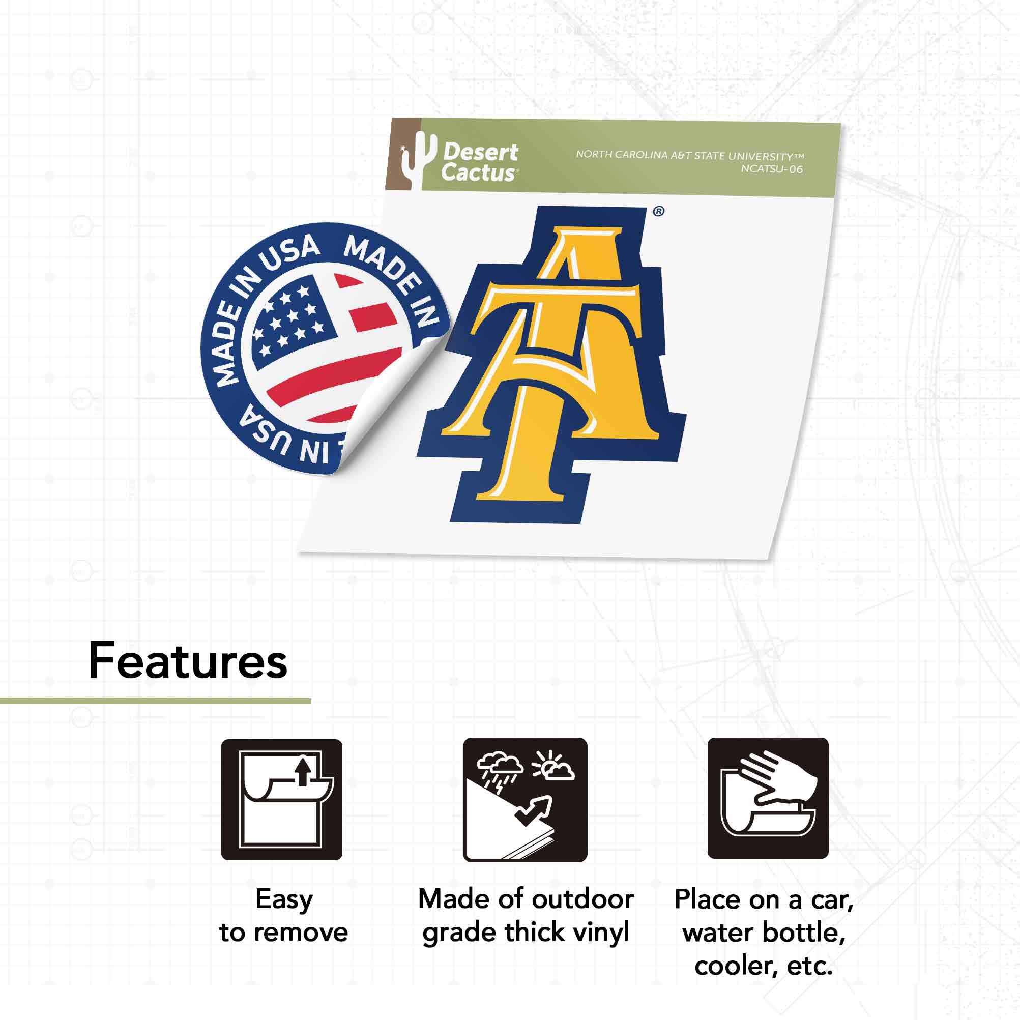 Desert Cactus North Carolina A&T State University Sticker - HBCU Aggies Vinyl Decal for Laptop, Water Bottle, Car & Scrapbook (IND 06) - Perfect for School Spirit, College Pride & DIY Crafts