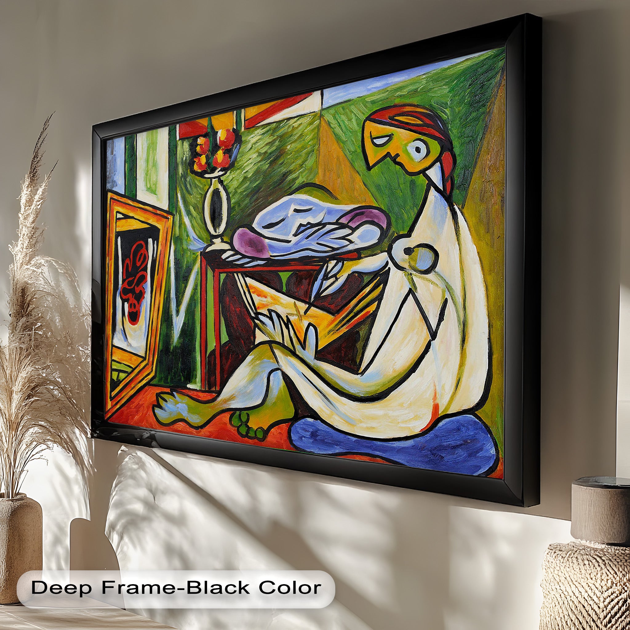 Abstract Interior Scene Picasso Style Oil Painting - Handmade Wall Art for Living Room, Bedroom & Office Decor