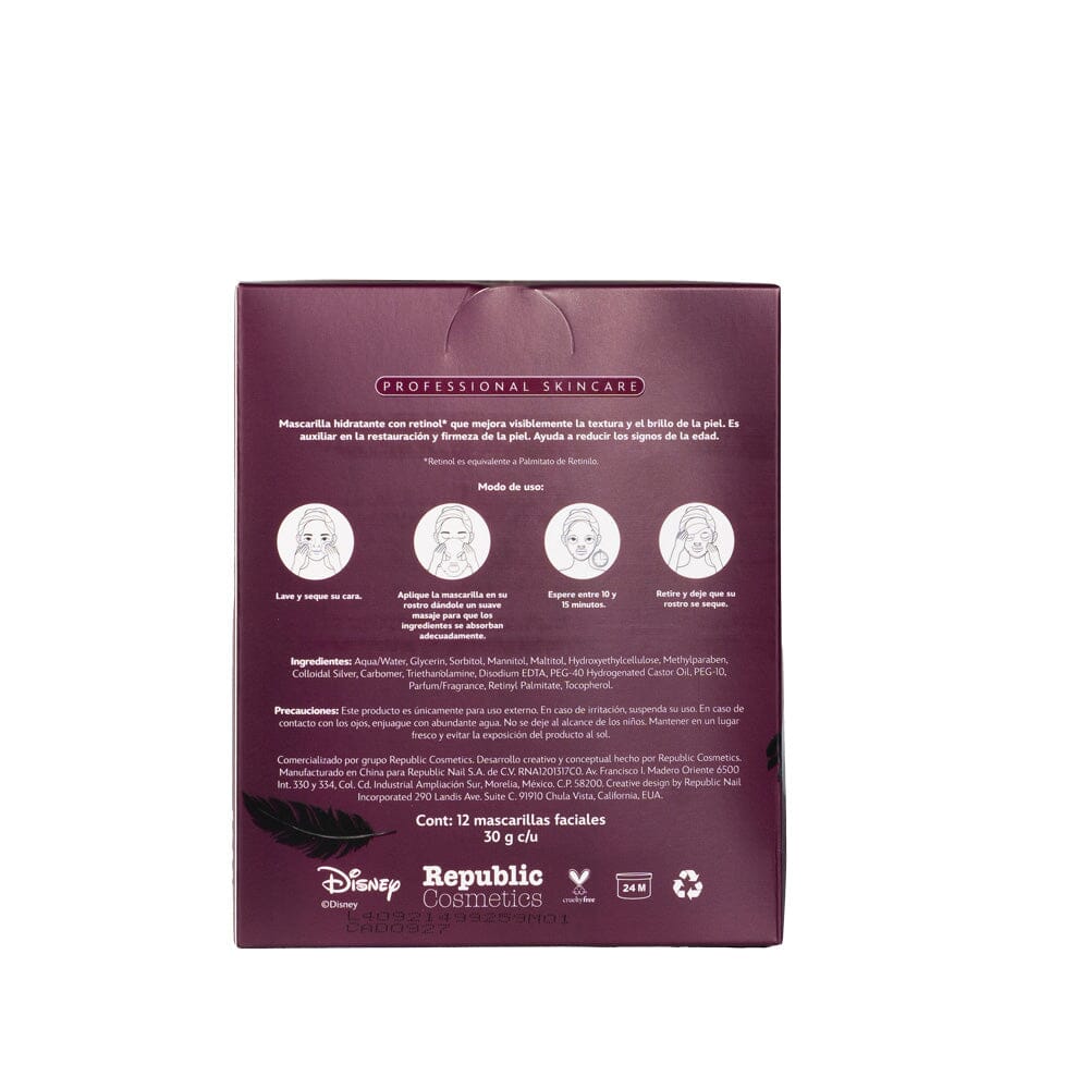 12-Pack Maleficent Retinol (Vitamin A) Beauty Face Masks - Anti-Aging & Hydrating Sheet Mask for Glowing Skin - Perfect for Spa Night, Self-Care Routine & Gift Giving