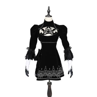 ZNZXYCOS Adult Anime No.2 Type B Cosplay Costume - Black Tight Dress & White Wig Set for Women | Halloween, Cosplay Events & Anime Conventions