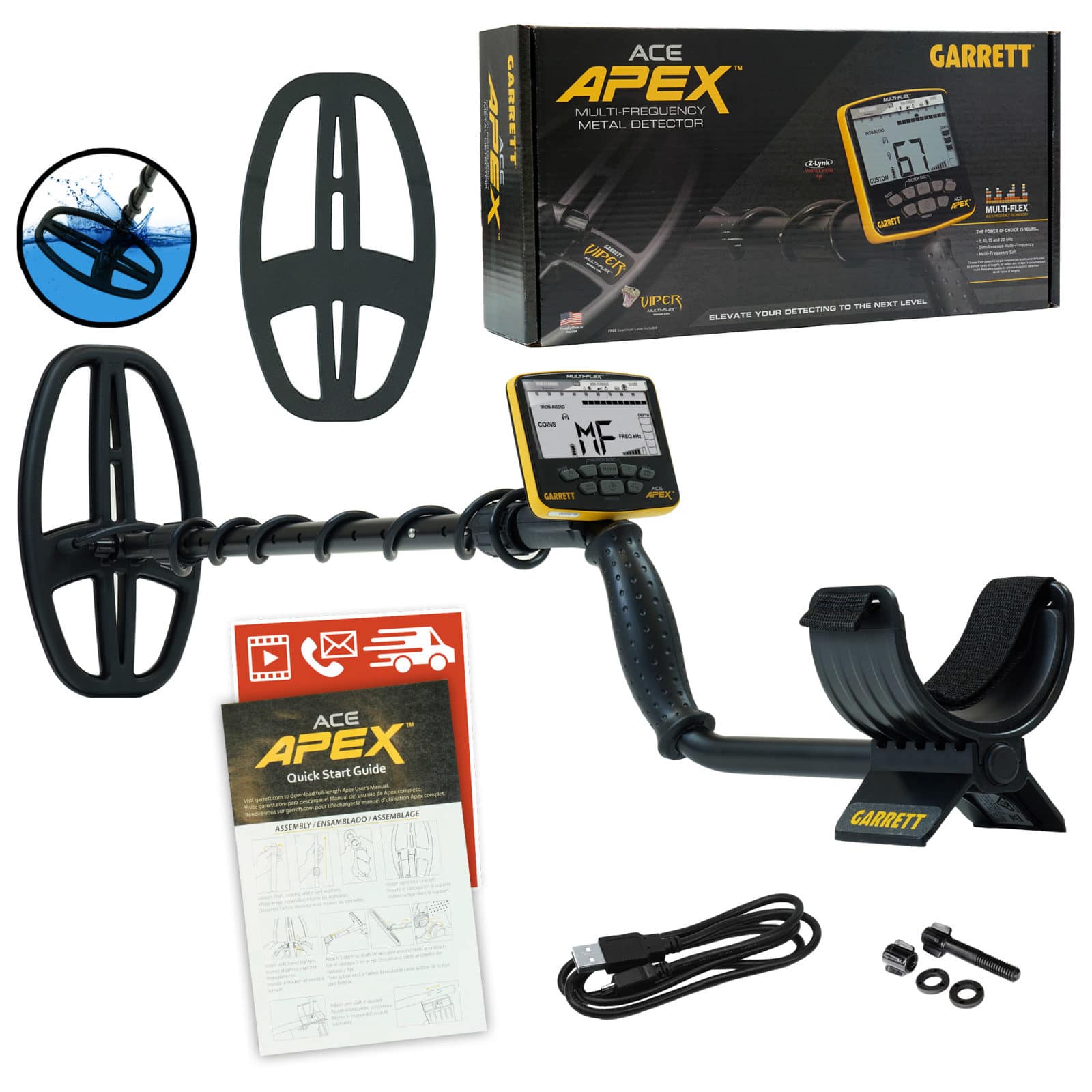 Garrett ACE APEX Metal Detector with 6 x 11 DD Viper Coil - Professional Waterproof Metal Detector for Treasure Hunting, Beach, Gold & Coin Detection - Perfect for Outdoor Adventures & Metal Detecting Enthusiasts