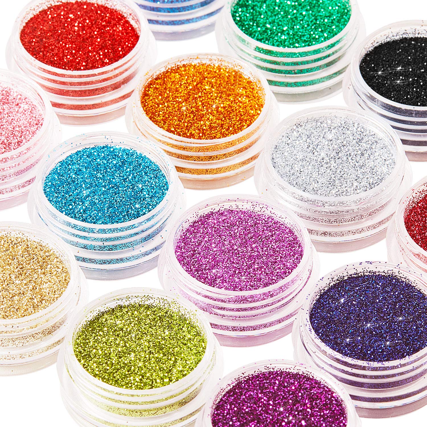 16 Colors Holographic Nail Glitter Powder - Shimmer Sequins for Nails, Face & Body - 6 Mini Brushes Included - Perfect for Festivals, Cosplay & DIY Nail Art