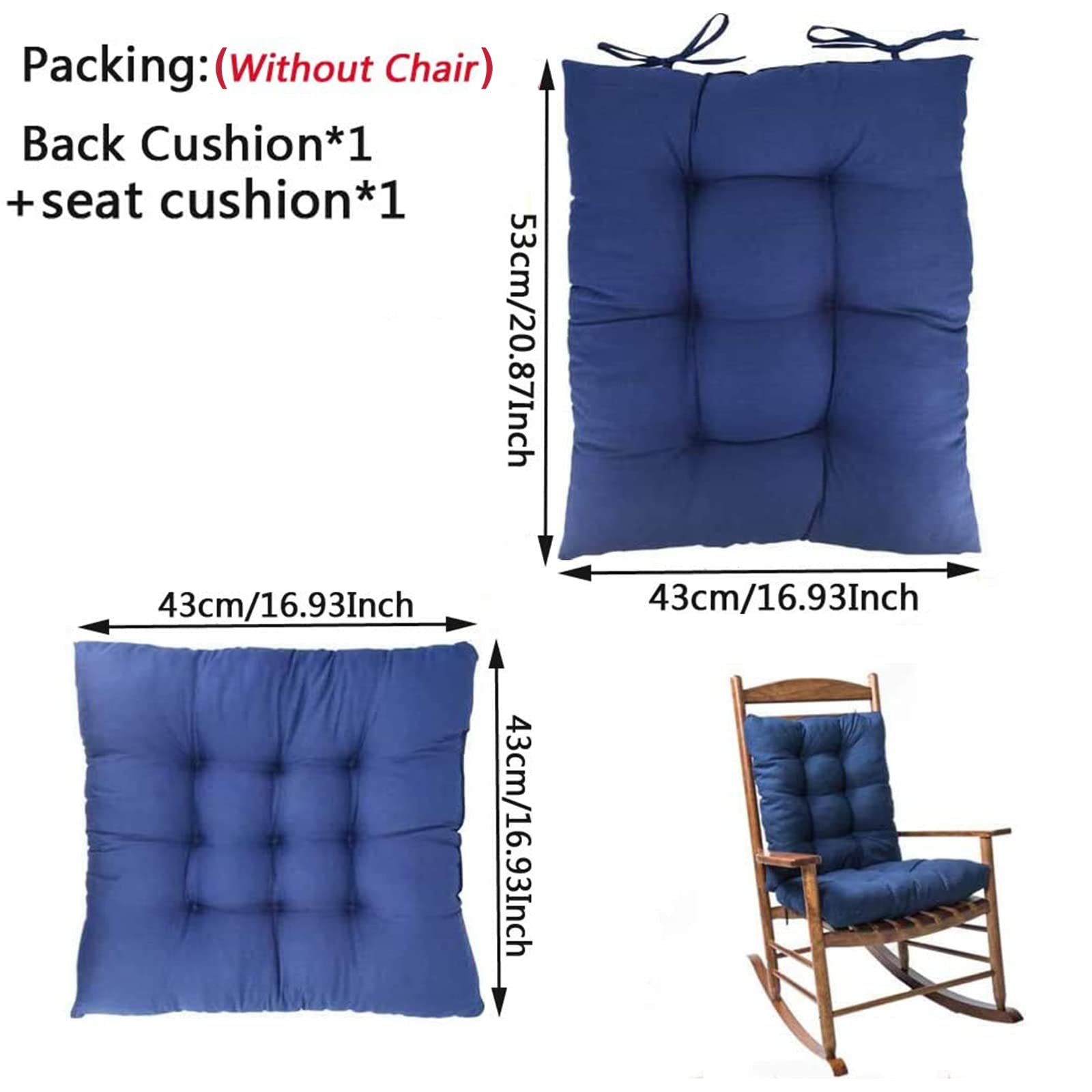 Premium Non-Slip Rocking Chair Cushion Set - Thick Overstuffed Indoor/Outdoor Patio Chair Pads - Comfortable Gray Cushions for Porch, Garden & Nursery Relaxation