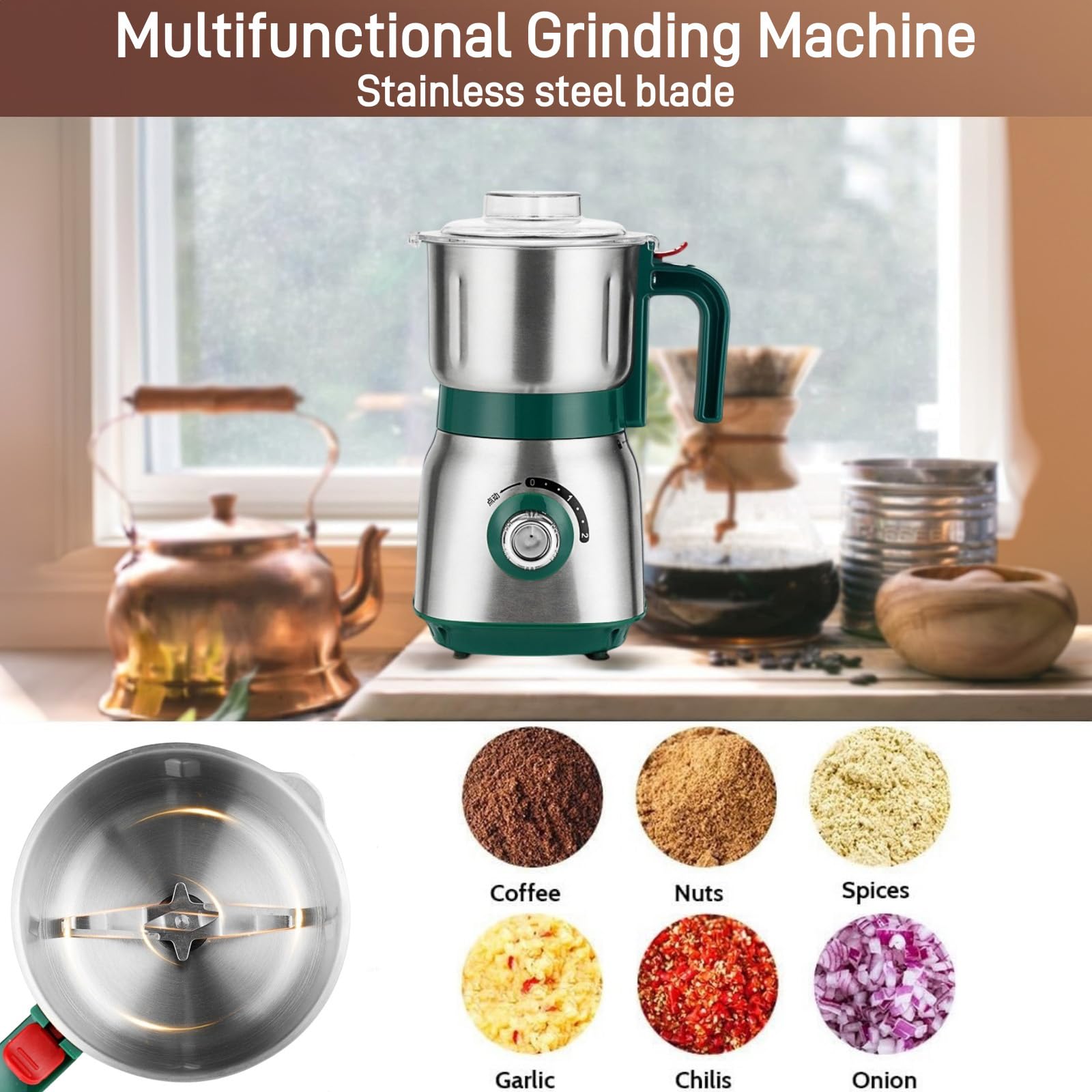 600g Electric Grain Grinder for Coffee, Spices & Herbs - Adjustable Wet/Dry Mill with Removable Bowl & Funnel - Perfect for Home Kitchen, Baking & Coffee Brewing
