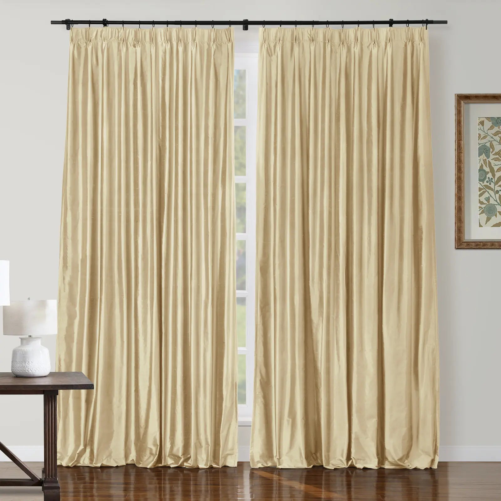 Selman Dupioni Silk Drapery Pleated Curtains - Elegant Window Treatments for Living Room & Bedroom