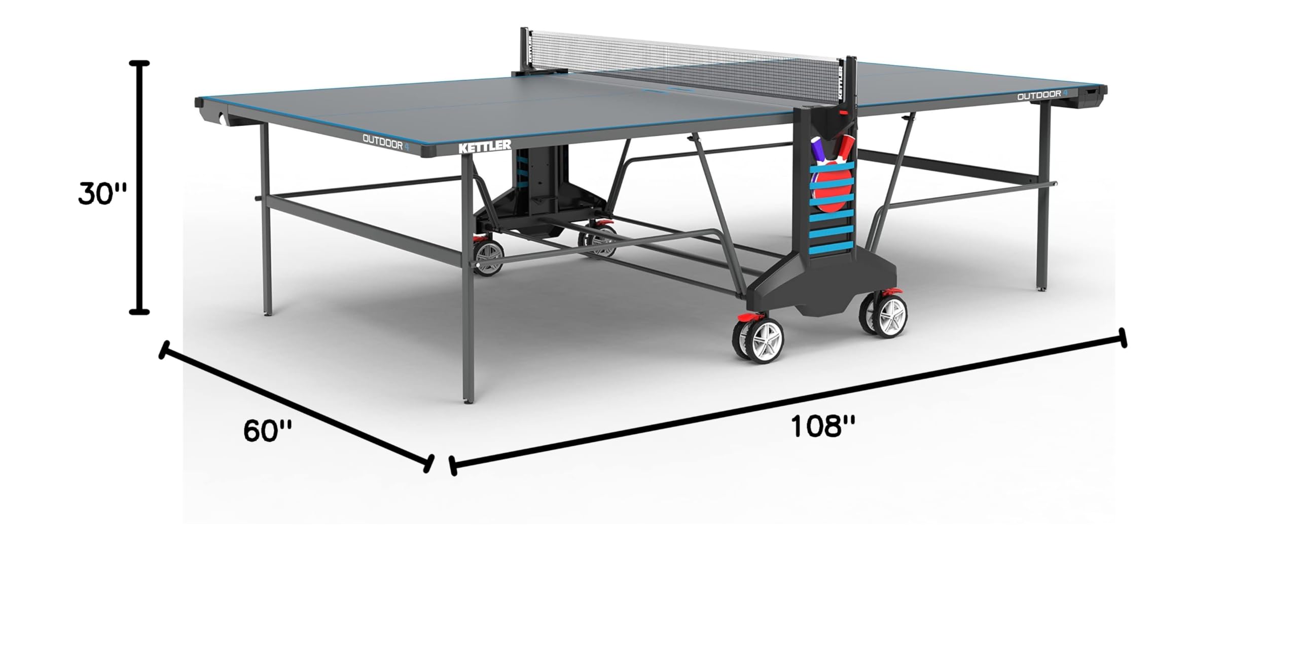 KETTLER Outdoor 4-Player Table Tennis Table with 2 Paddles & Balls - Perfect for Backyard, Patio & Family Game Nights