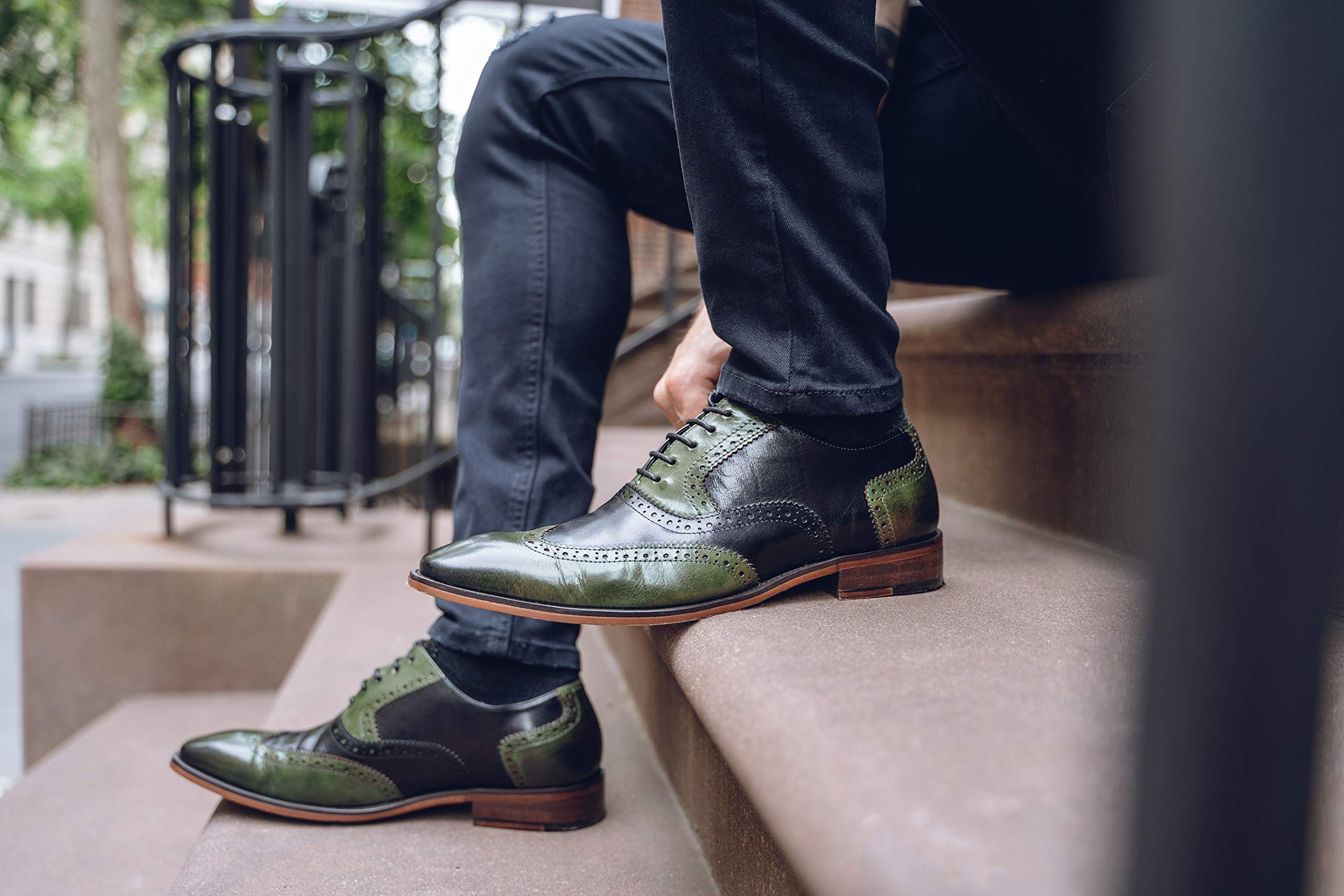 Asher Green AG100 Genuine Calf Leather Wingtip Oxford Dress Shoes for Men - Two Tone & Multi Tone Formal Business Shoes - Perfect for Weddings, Office & Special Occasions