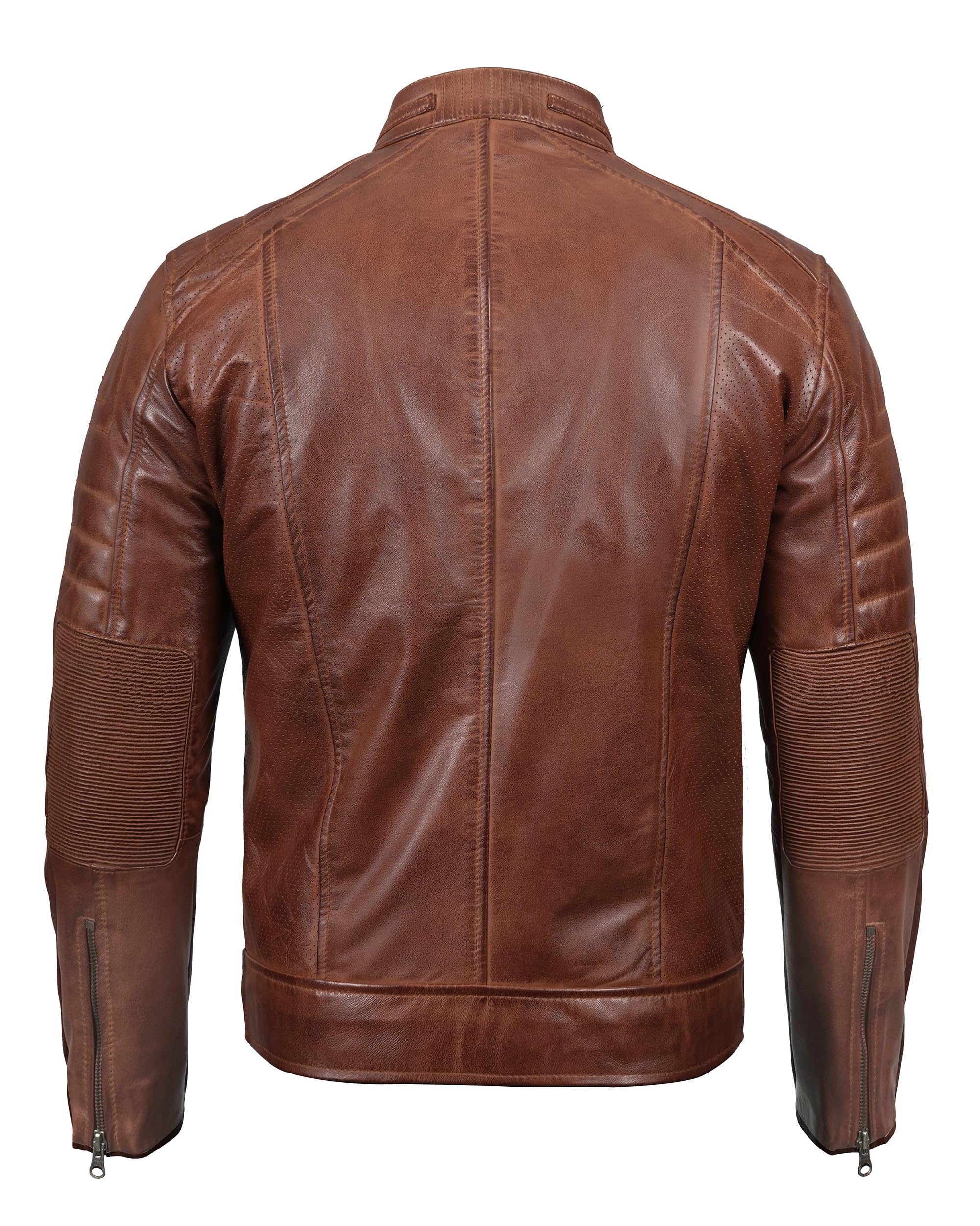 Decrum Men's Real Lambskin Leather Jacket - Cafe Racer Style Fashion Motorcycle Jacket for Men | Perfect for Riding, Casual Wear & Night Out