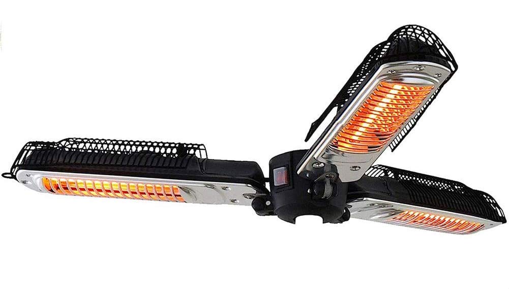 1500W Black Folding Electric Infrared Patio Heater with 3 Adjustable Heating Panels - Outdoor Umbrella Parasol Heater for Pergola, Gazebo, Deck & Backyard - Perfect for Cold Evenings & Outdoor Dining