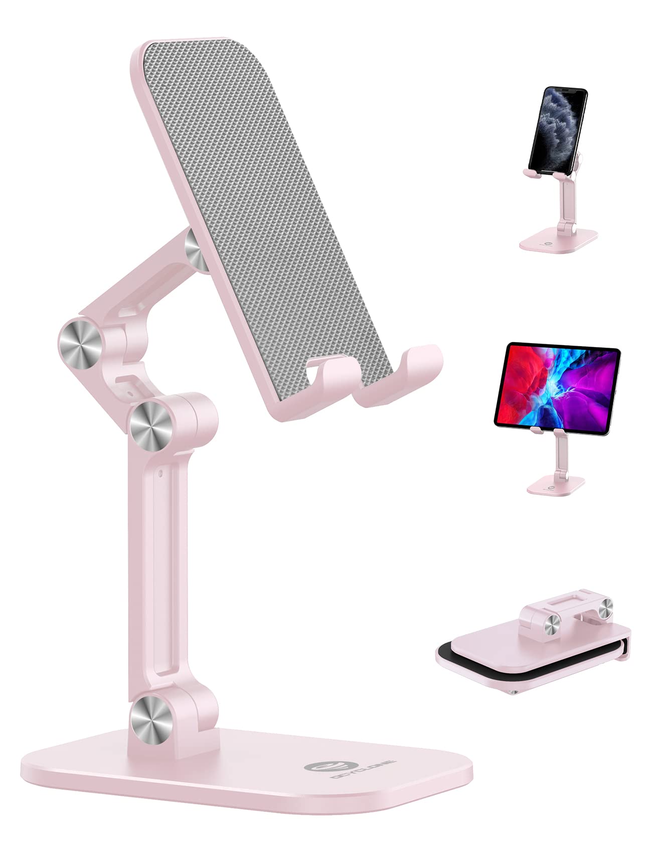 OCYCLONE Adjustable Height & Angle Phone Stand - Foldable Desk Holder for iPhone, iPad, Tablets (4-11 Inch) | Perfect for Home Office, Bedside, Kitchen & Travel - Pink