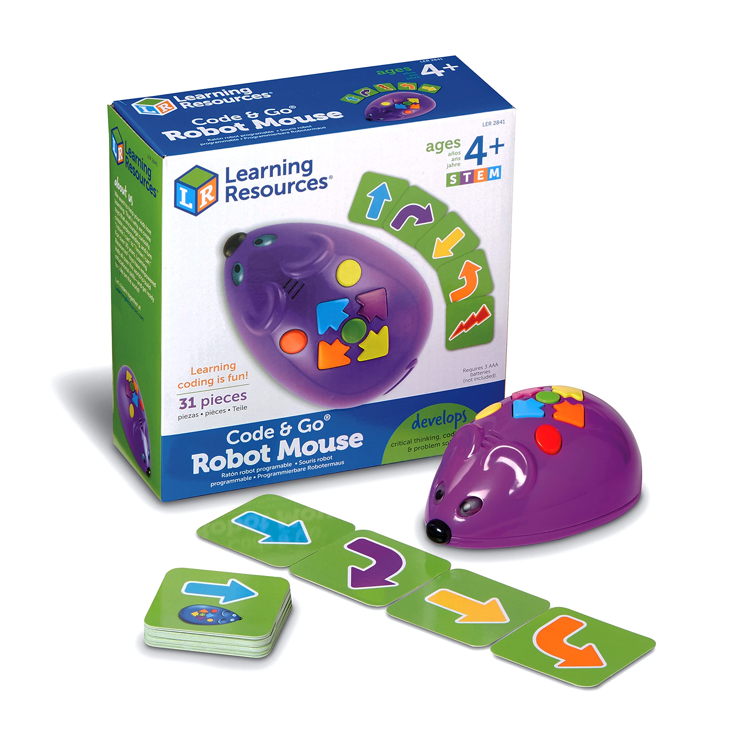 Learning Resources Code & Go Robot Mouse - 31 Piece STEM Coding Toy for Kids Ages 4+, Educational Programming Robot for Early Learning | Perfect for Classroom STEM Activities & Home Play
