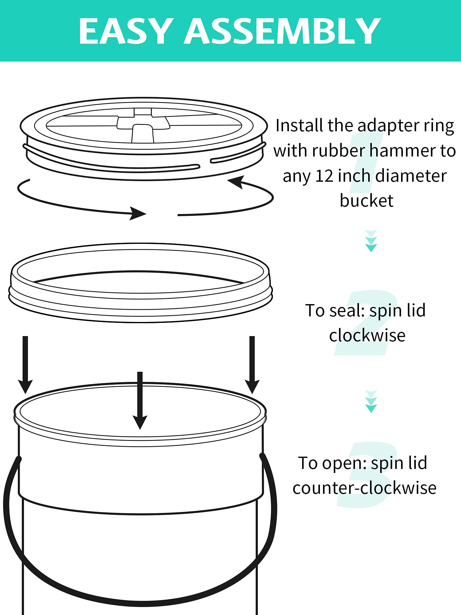 6-Pack 5 Gallon Screw-On Bucket Lids - Leakproof Plastic Storage Pail Covers for Cereals, Grains, Pet Food, Paint & Industrial Use - White (Ideal for Home Storage, Farm, Workshop & Food Preservation)