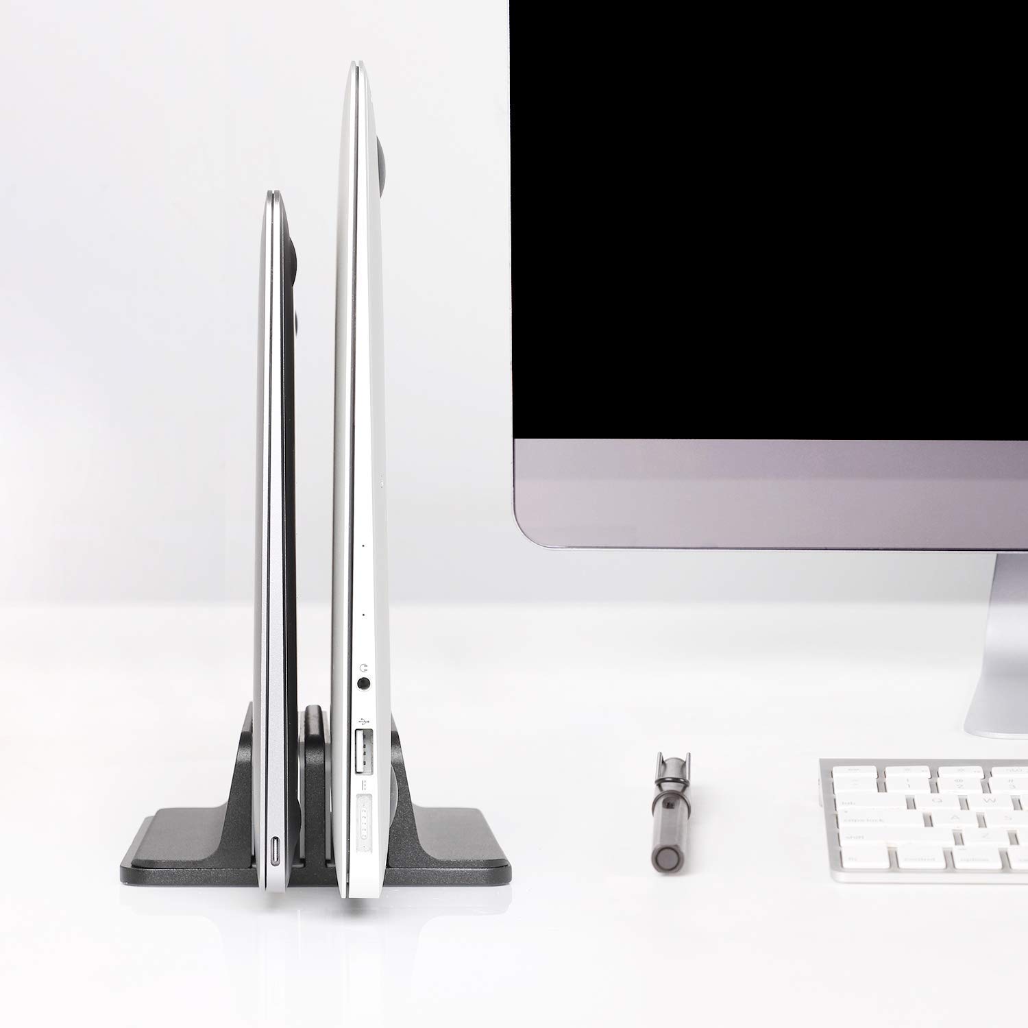 JARLINK Vertical Laptop Stand with Docking Station - Adjustable Dual Desktop Holder for Laptop & Tablet (Fits up to 17.3 inch) - Perfect for Home Office, Workspace Organization & Multi-Device Setup
