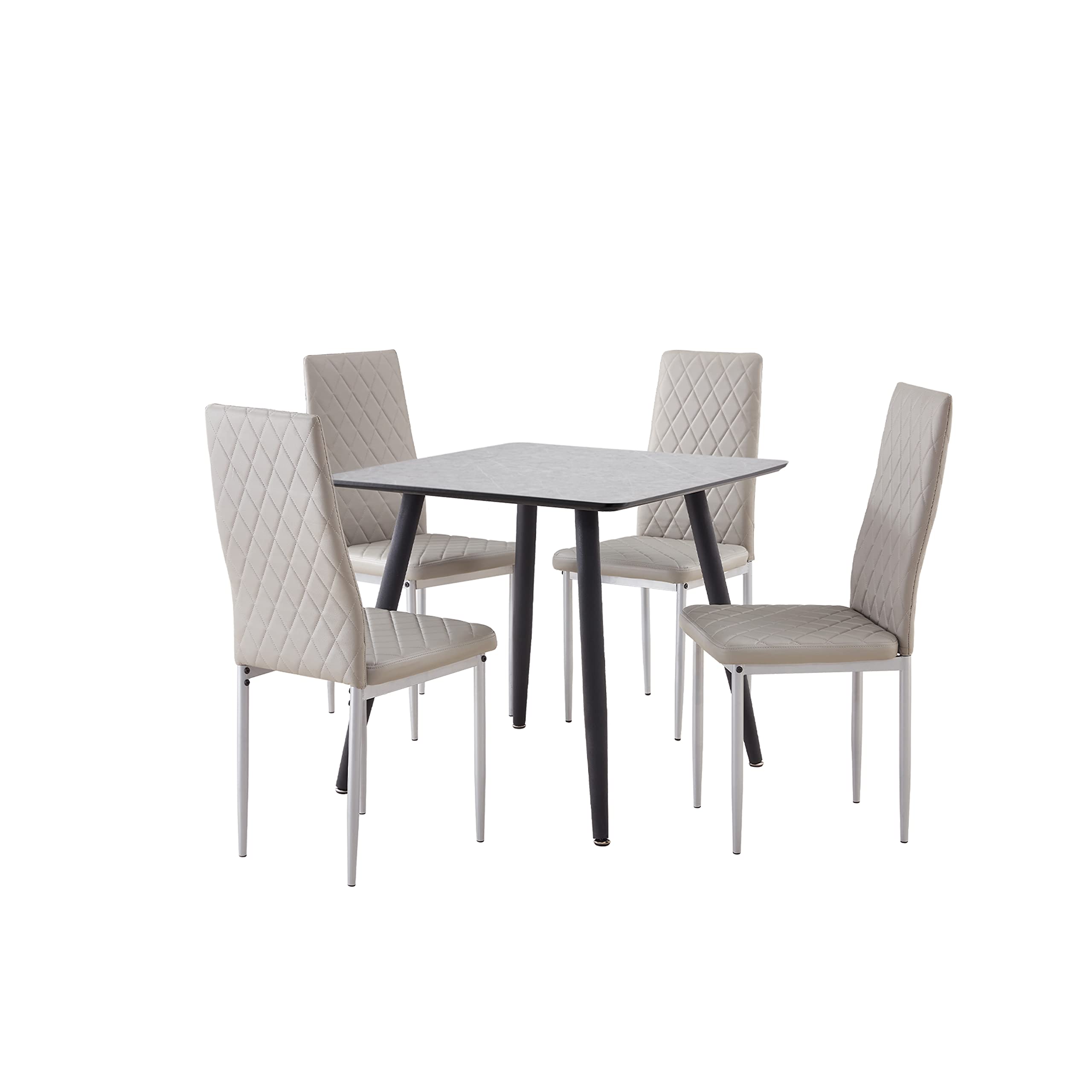 Maolilaker 4-Piece Dining Set with Marble-Look Tabletop & Checkered Pattern Chairs - Soft Cushion Seats, Easy Assembly - Perfect for Small Spaces, Apartments & Modern Kitchens