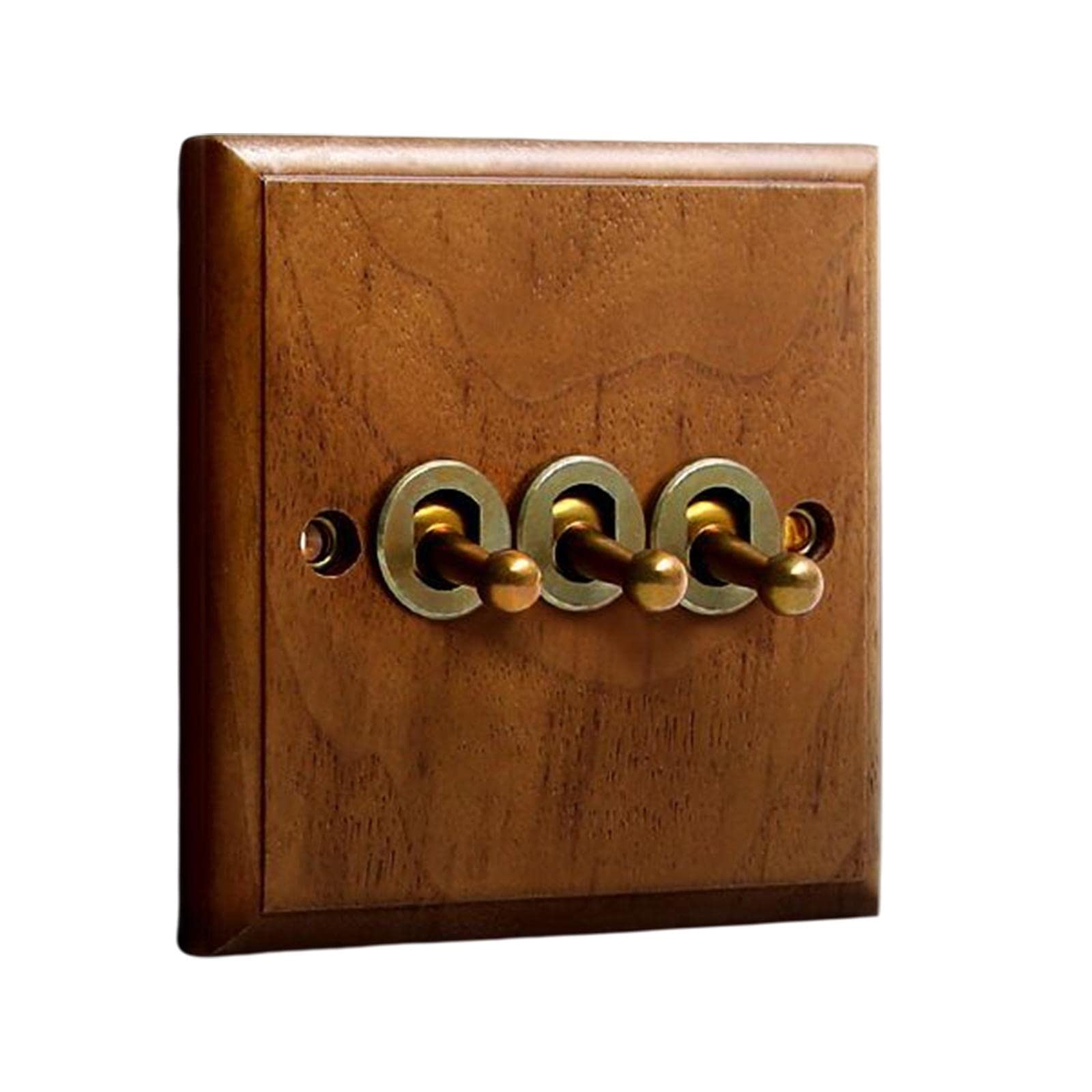 MagiDeal Toggle Switch Panel - Walnut Wood Wall Light Switch for Home, Hotel, Bedroom & Farmhouse - 3 Gang Concealed Switch - Perfect for Vintage & Rustic Interior Design