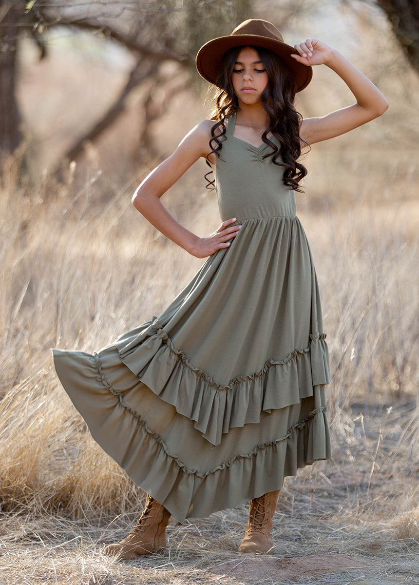 Eucalyptus Green Jenny Dress - Women's Floral Summer Midi Dress | Perfect for Casual Outings, Beach Vacations & Date Nights